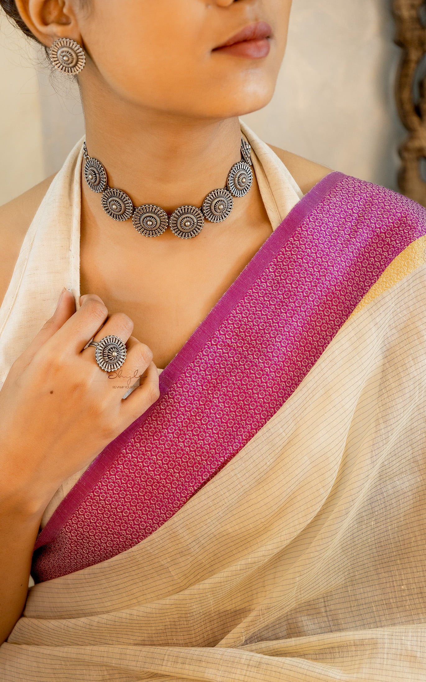 Adya Intricate Motif Sequence Necklace Earring Ring Set