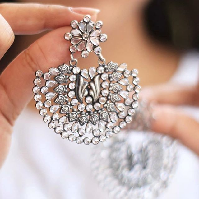 Essence Swarovski Studded Silver Chandbalis