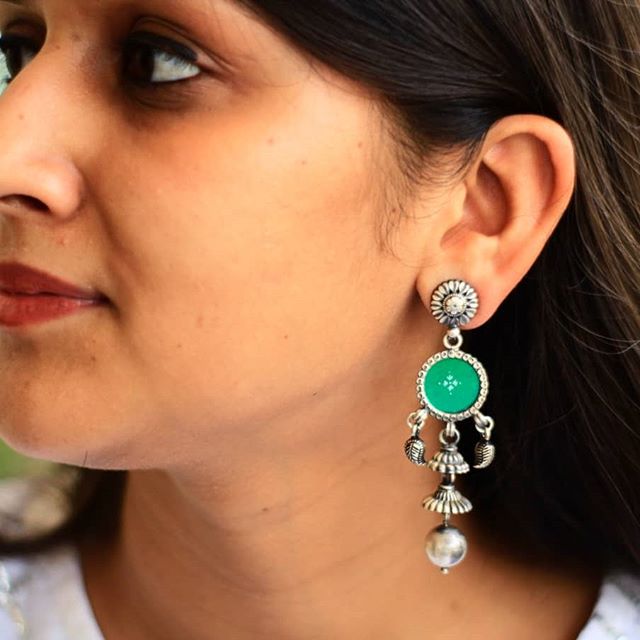 Dulari Handpainted Quirky Silver Earrings