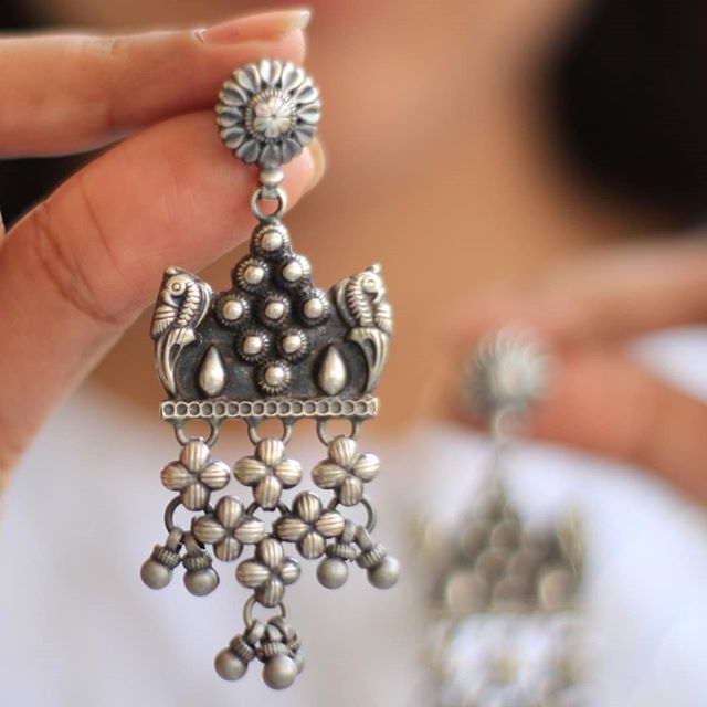 Moh Dual Parrot Jali Art Earrings