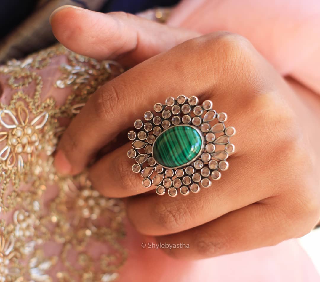 Essence Malachite Studded Swarovski Ring