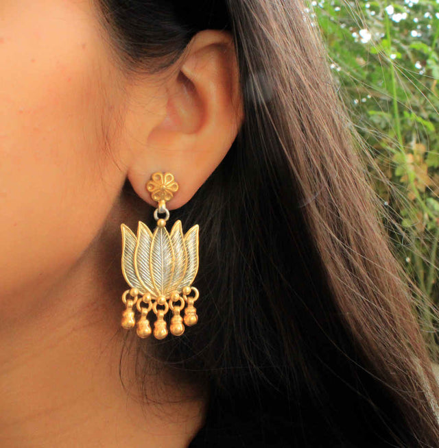 Adya Dual Tone Lotus Earring