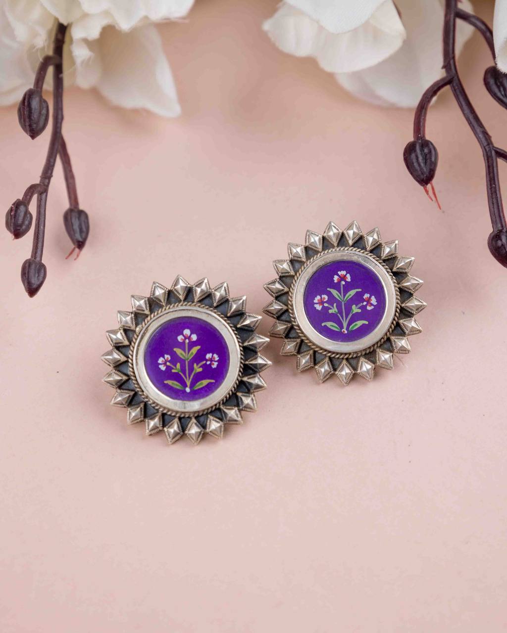 Adya Floral Painted Intricate Stud Earring
