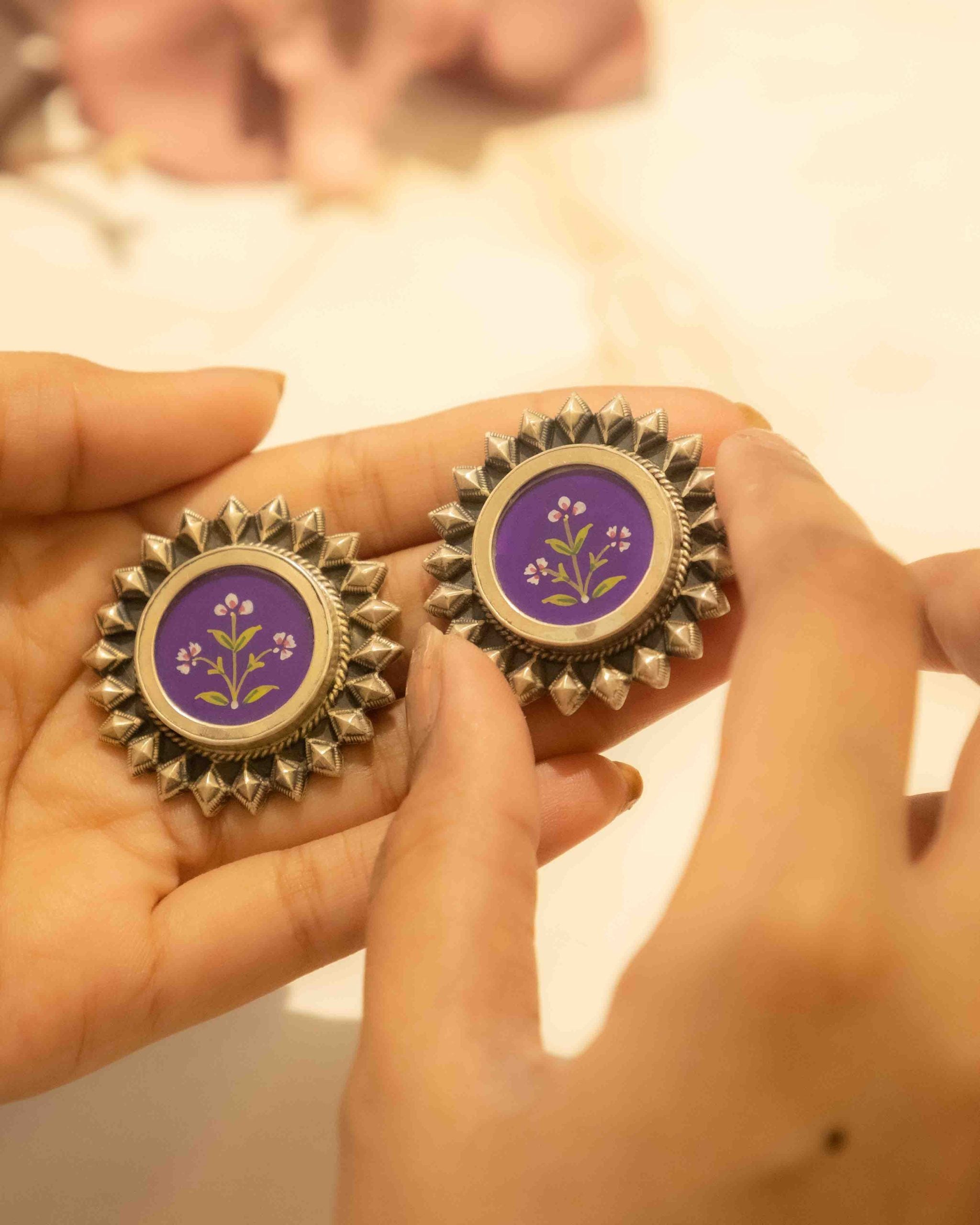 Adya Floral Painted Intricate Stud Earring