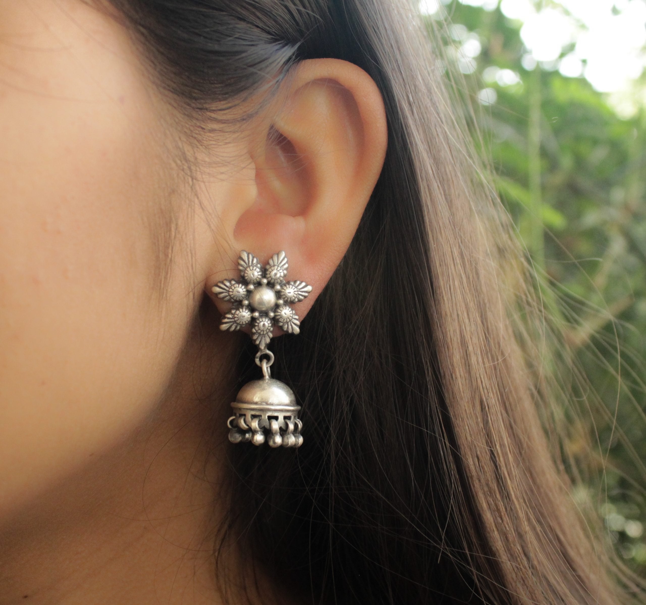 Adya Flower Motif Matte Jhumki