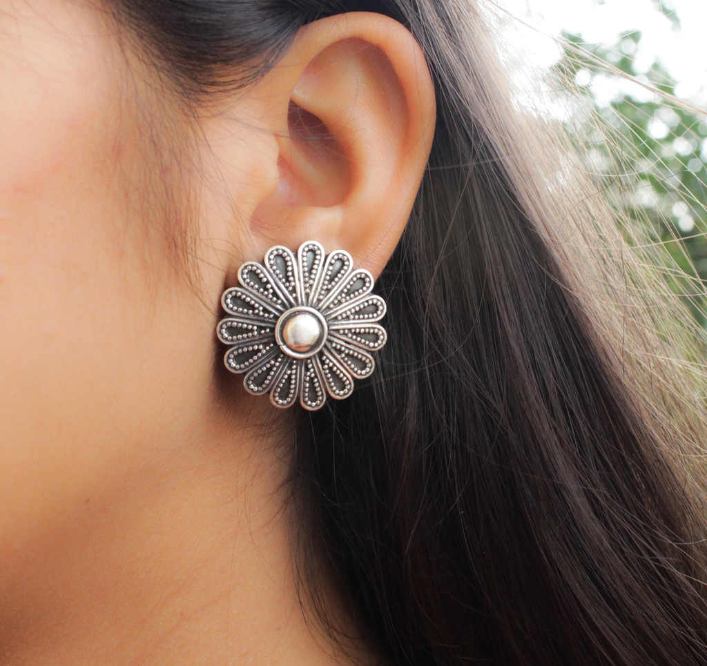 Adya Flower Oxidised Studs