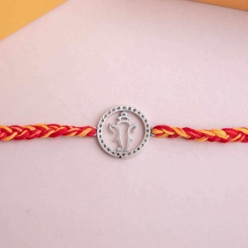 925 pure silver Ganesha shubh moli rakhi, close-up