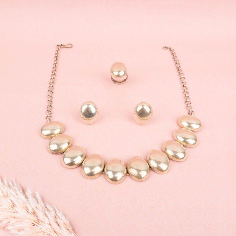 925 pure silver matte oval choker, earring and ring set, additional view