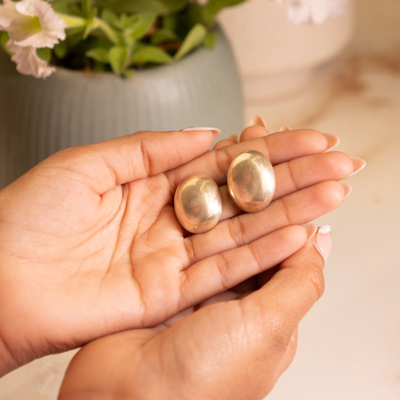 925 pure silver matte oval stud earrings
