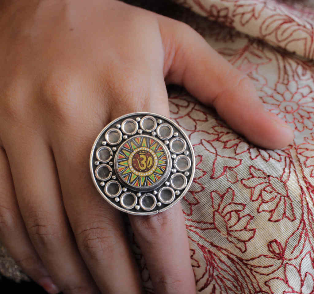 Adya Om Oxidised Ring