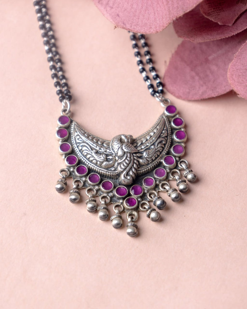 92.5 sterling silver Adya Peacock Motif Ghughri Drop Mangalsutra, view 3