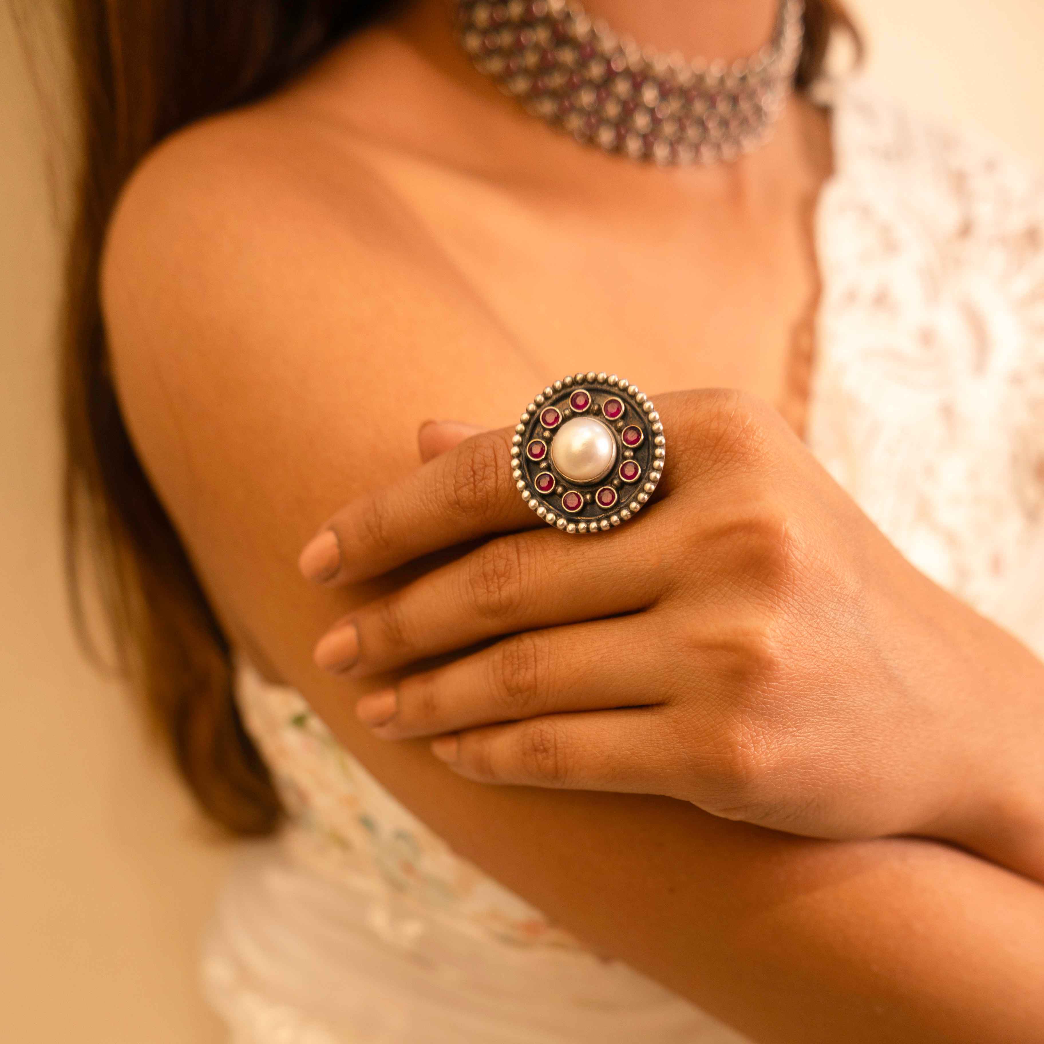 Adya Pearl Raani Classic Ring