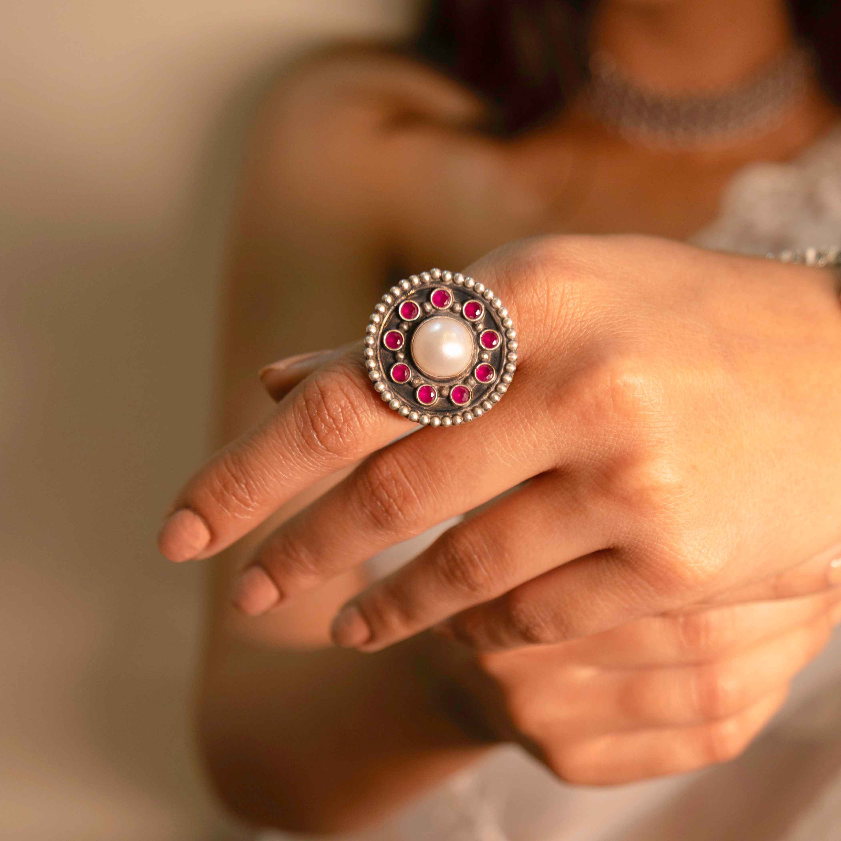 Adya Pearl Raani Classic Ring