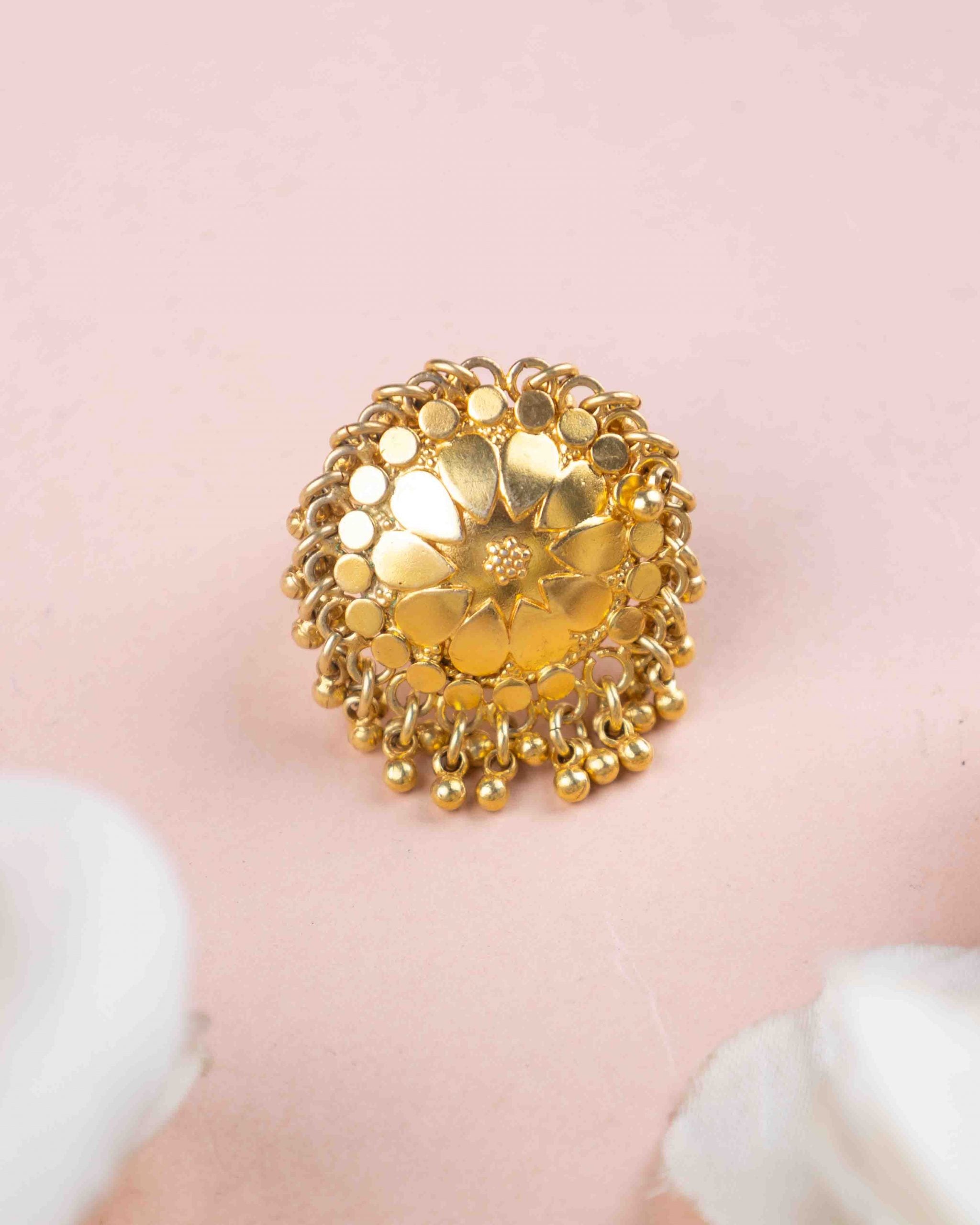 Moh Petal Motif Ghughri Gold Plated Ring