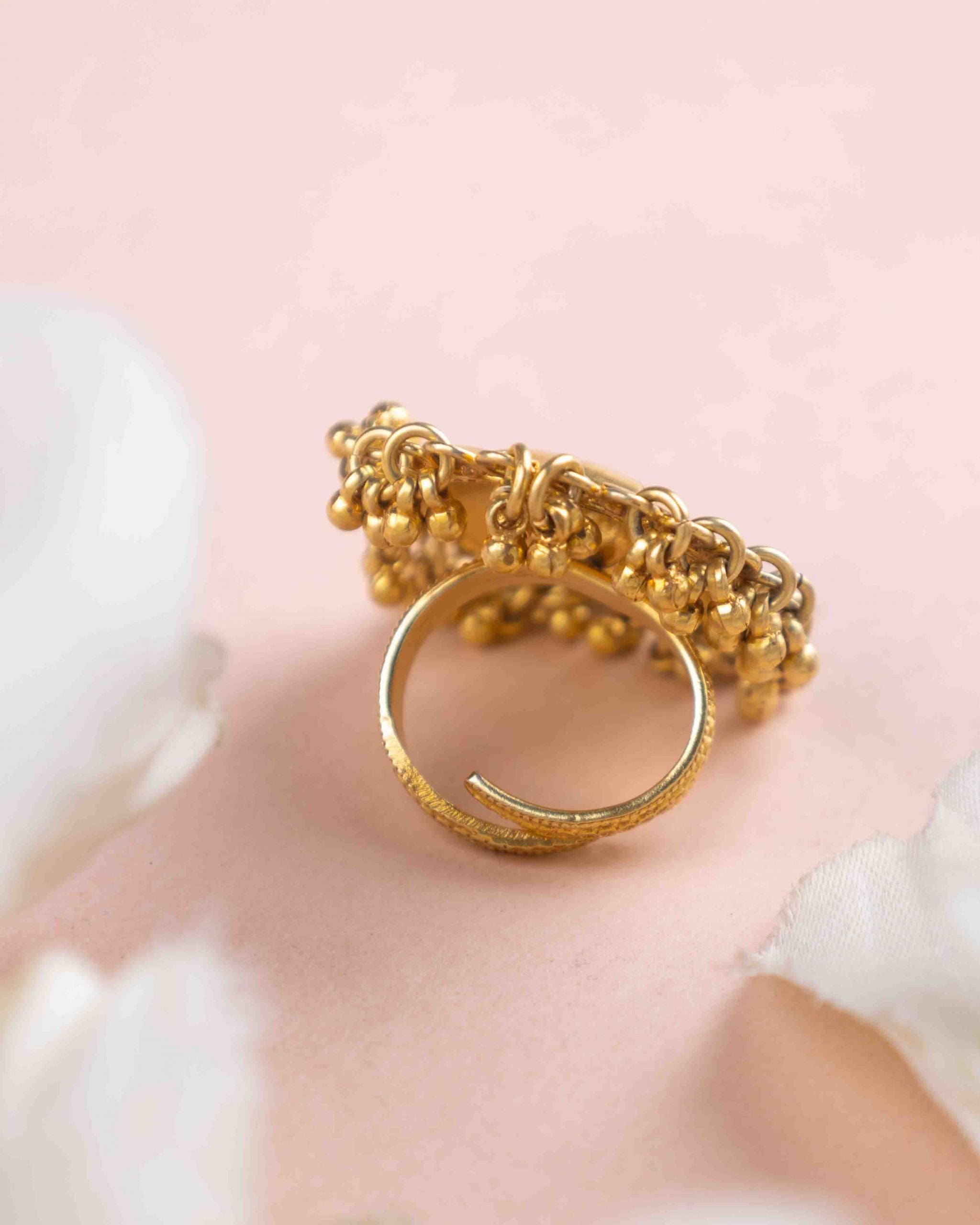 Moh Petal Motif Ghughri Gold Plated Ring