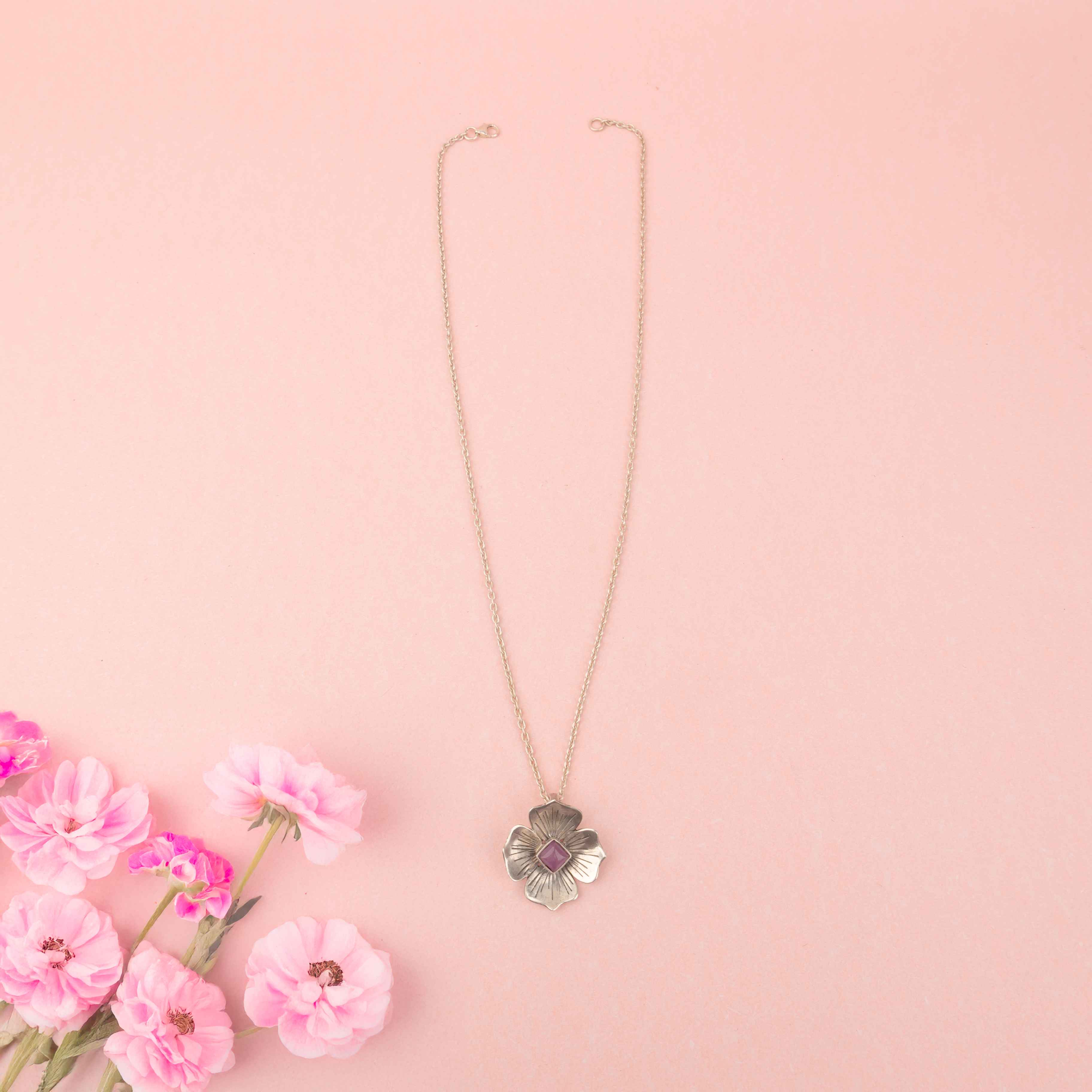 Adya Blush Bloom Flower Drop Necklace