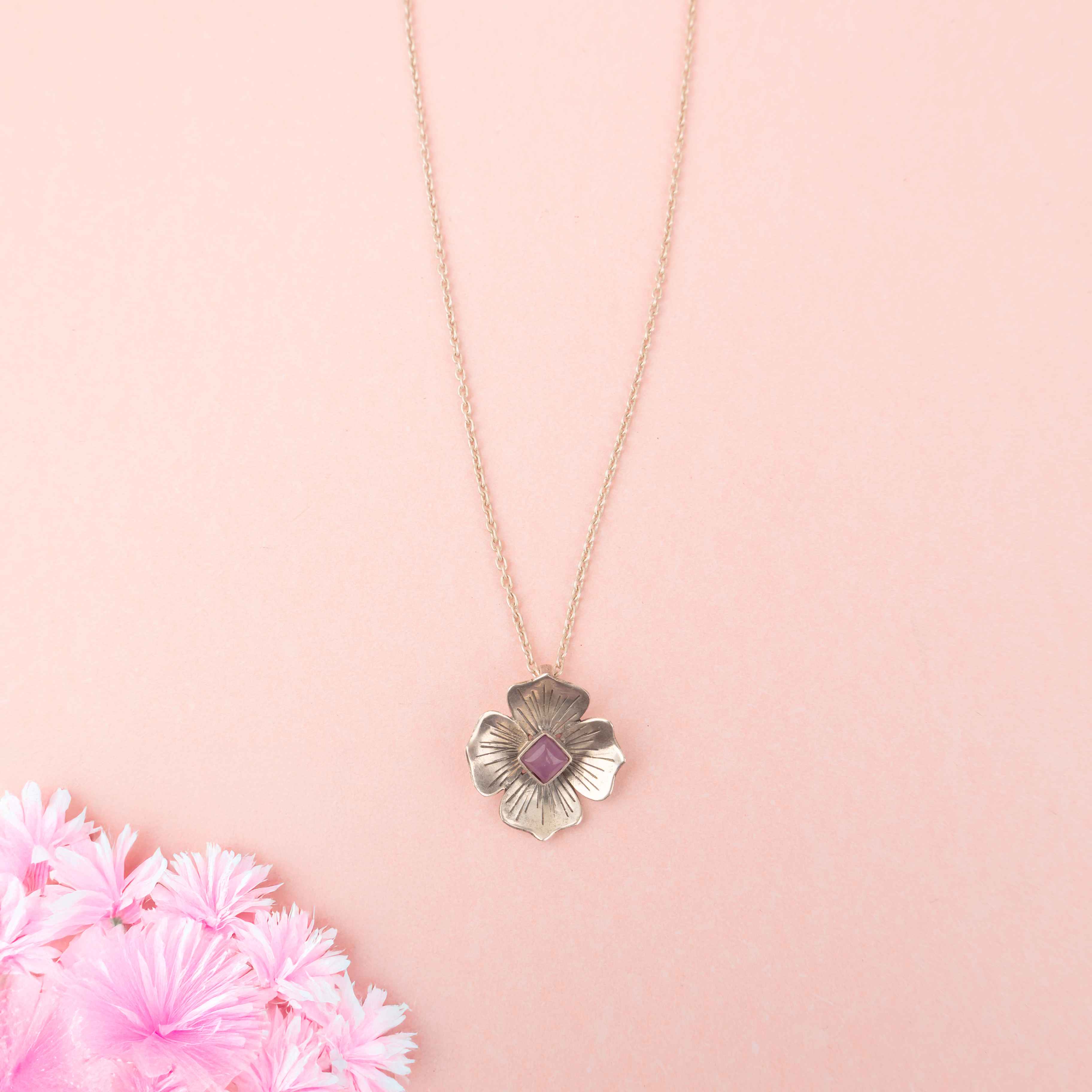 Adya Blush Bloom Flower Drop Necklace
