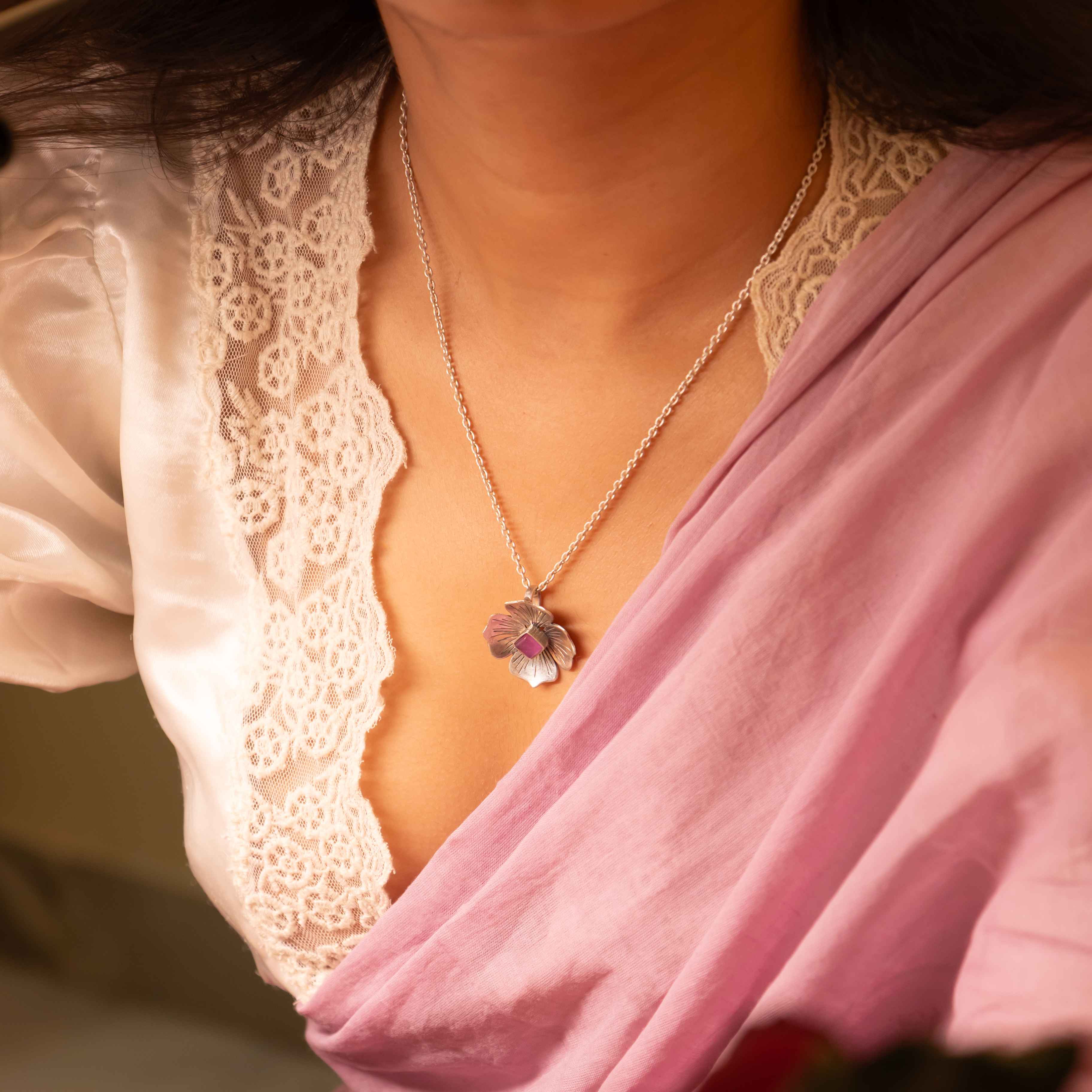 Adya Blush Bloom Flower Drop Necklace set