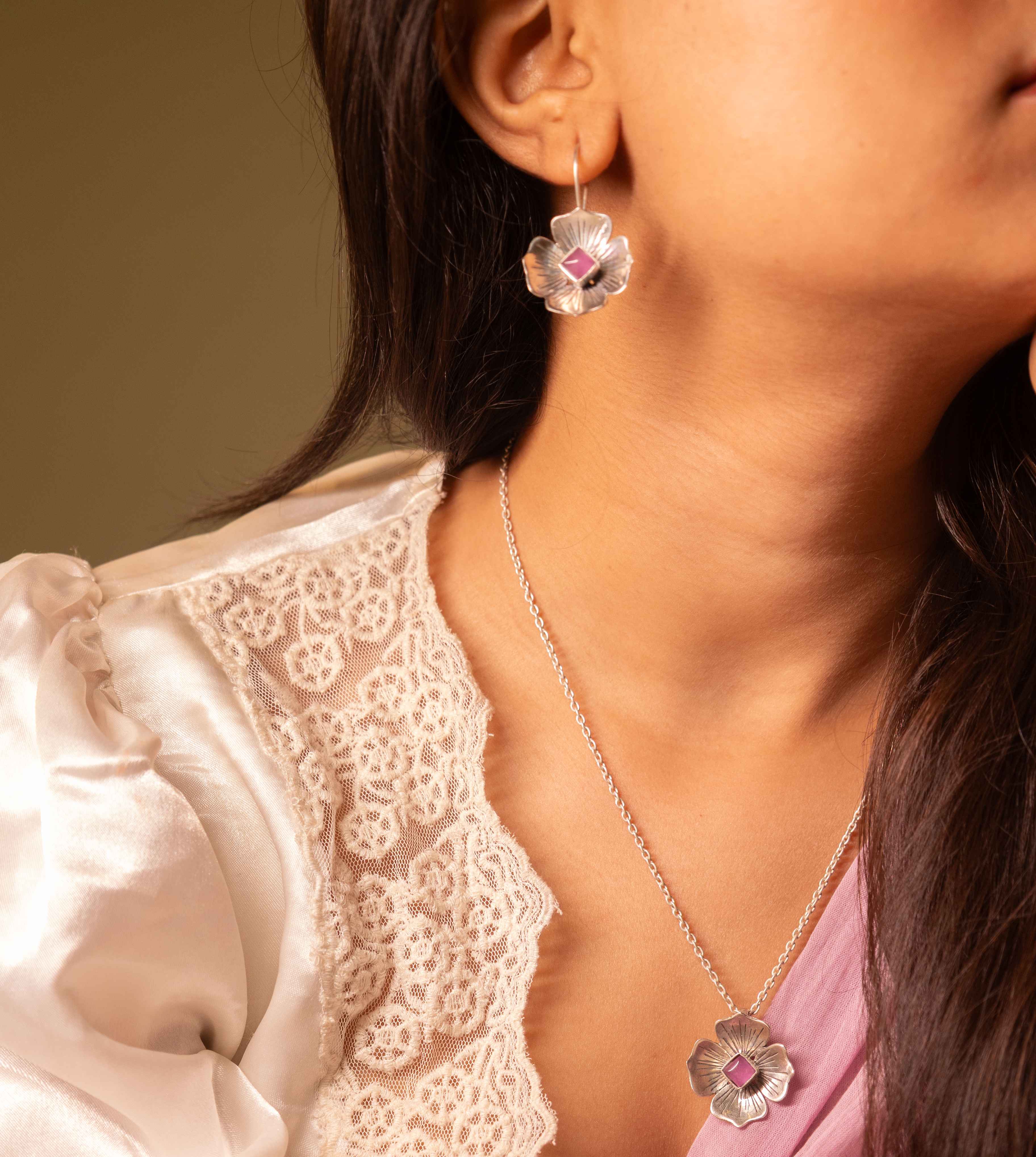 Adya Blush Bloom Flower Drop Necklace set