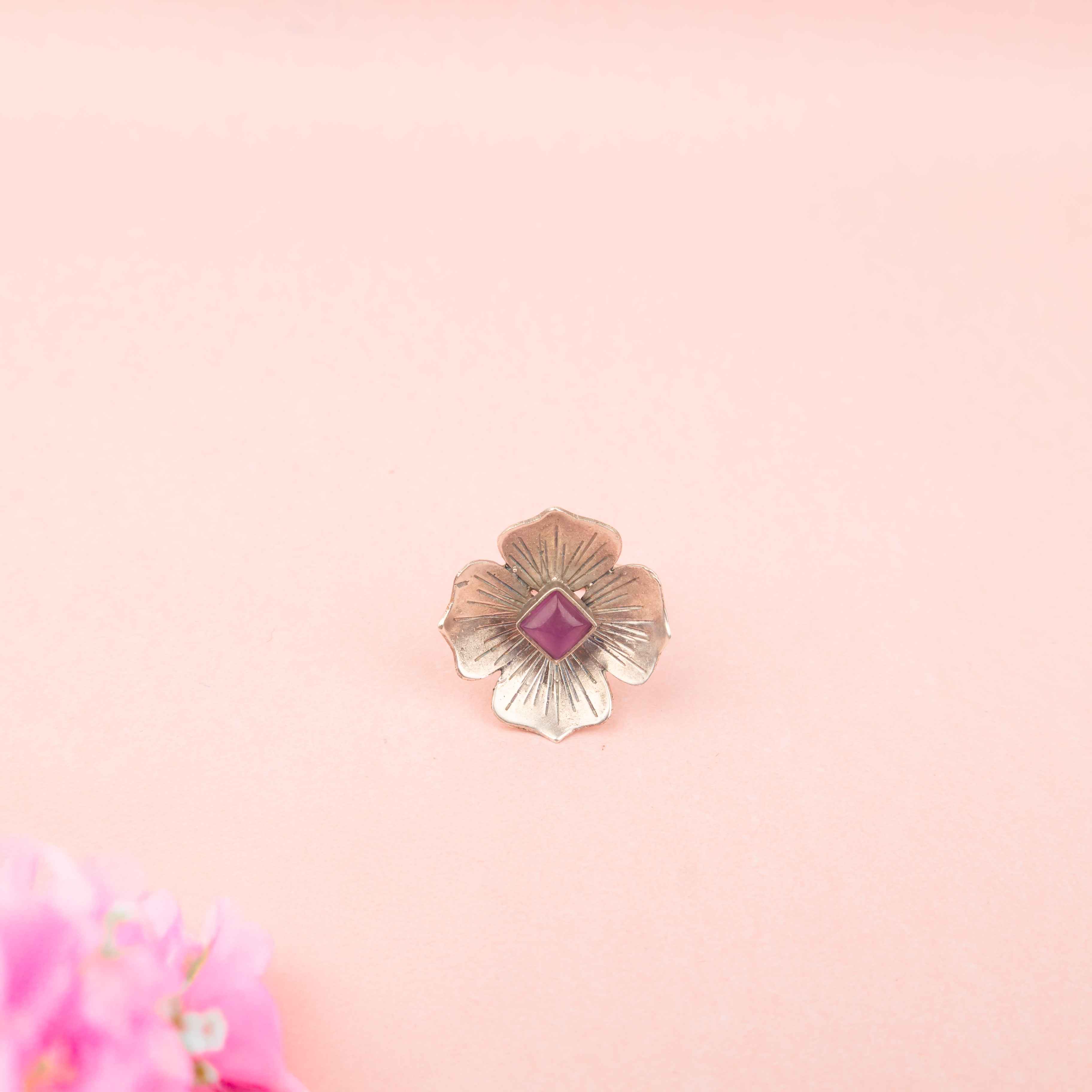 Adya Blush Bloom Flower Drop Necklace Earring Ring Set