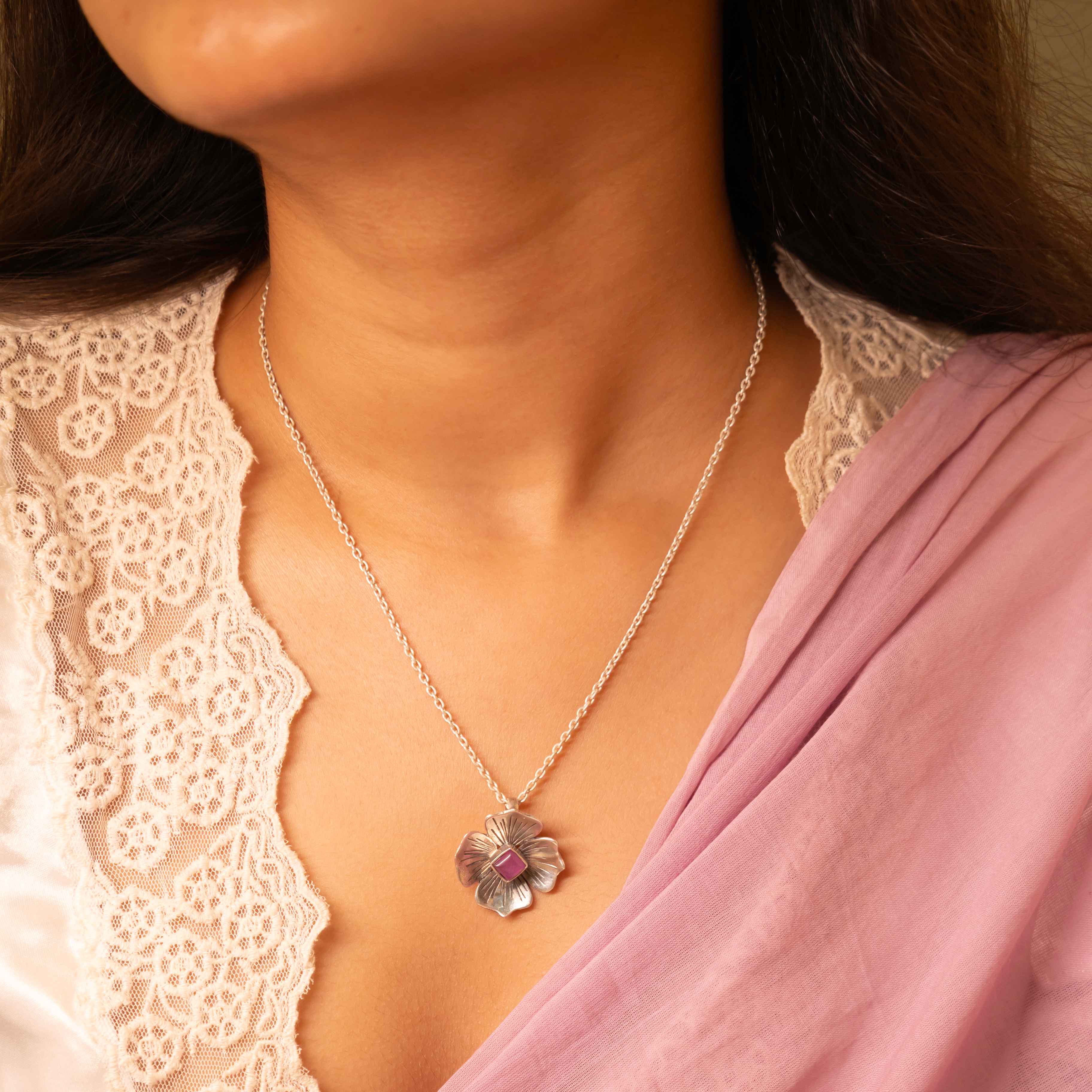 Adya Blush Bloom Flower Drop Pendant