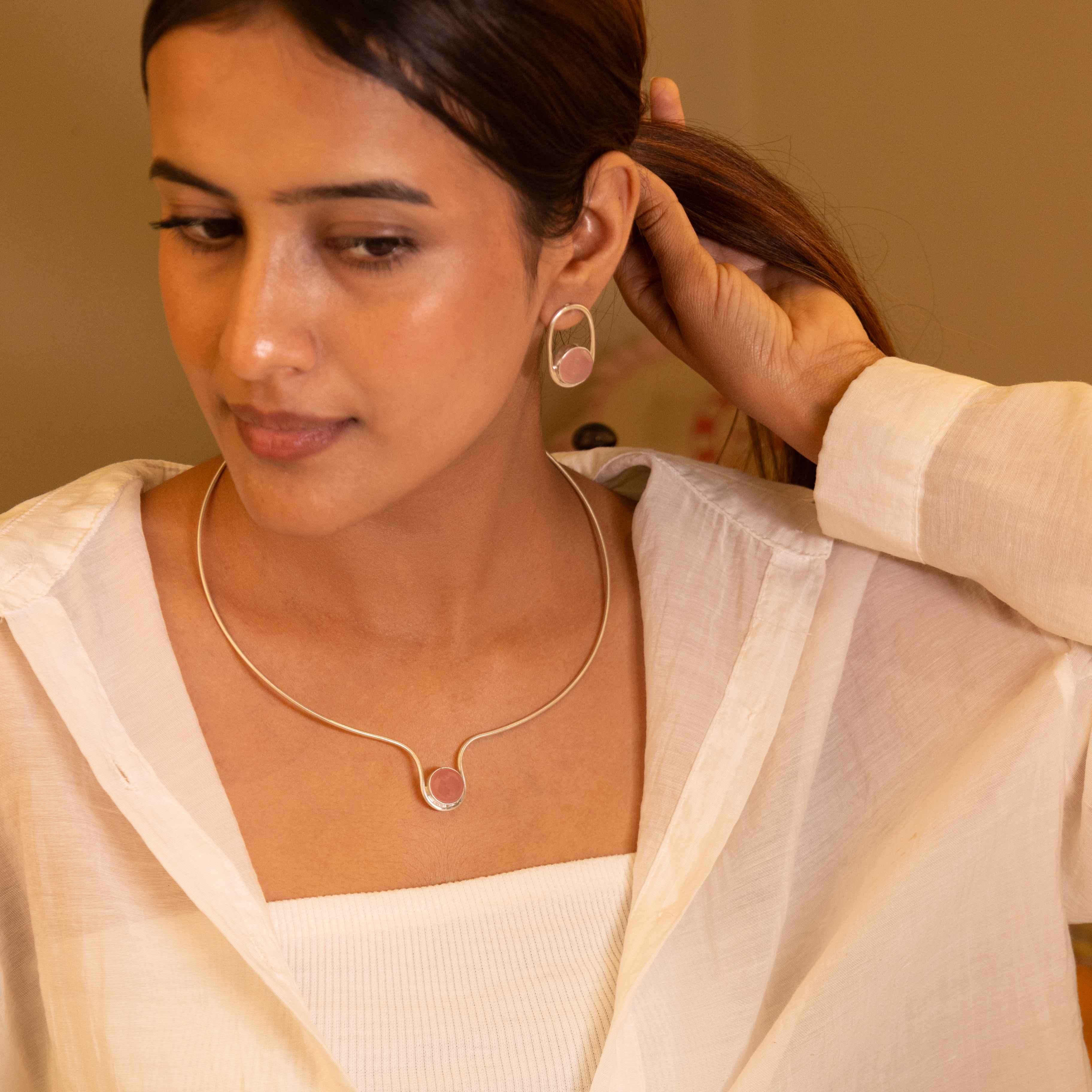 Adya Ethereal Blush Curve Hasli Earring Set