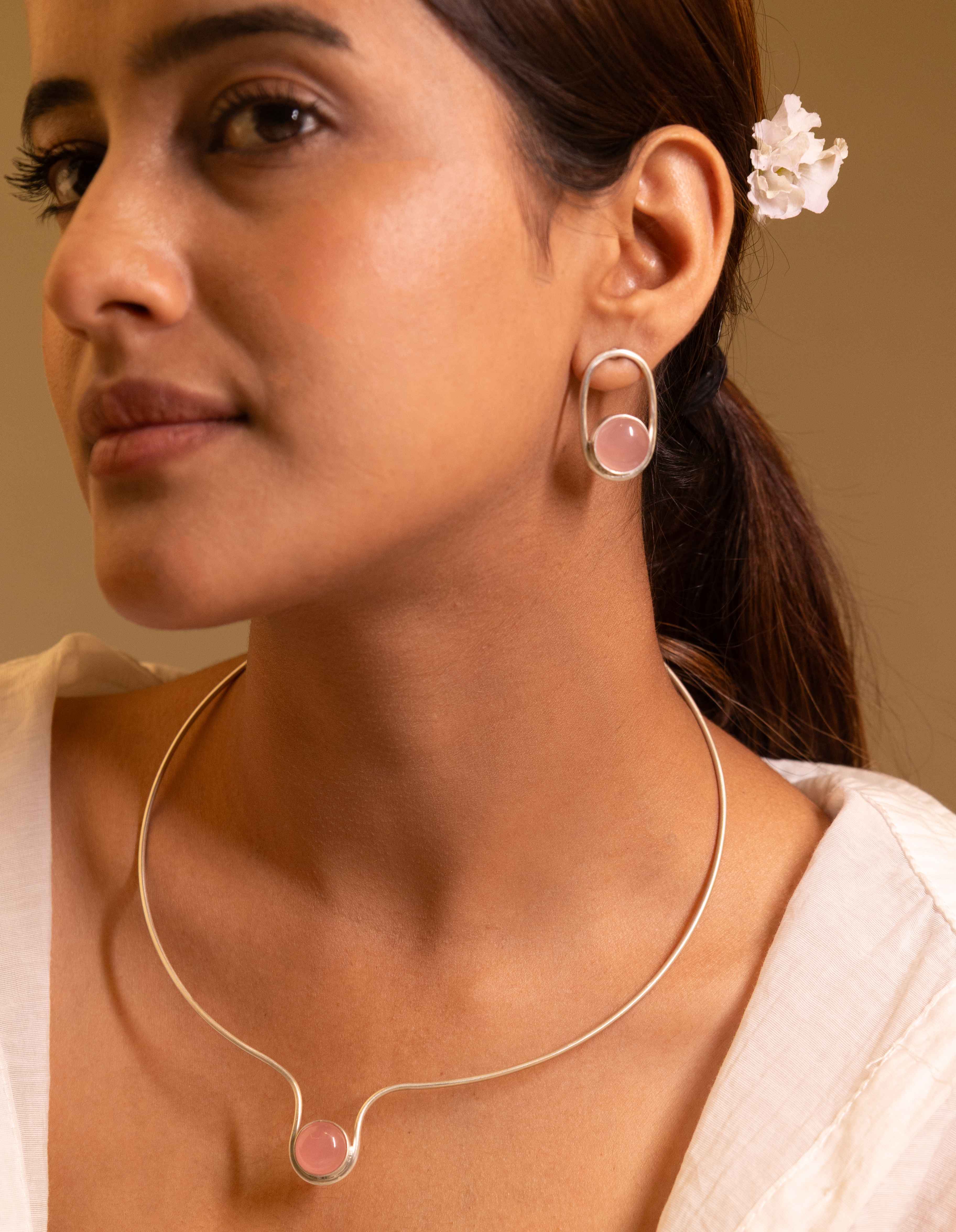 Adya Ethereal Blush Curve Hasli Earring Set