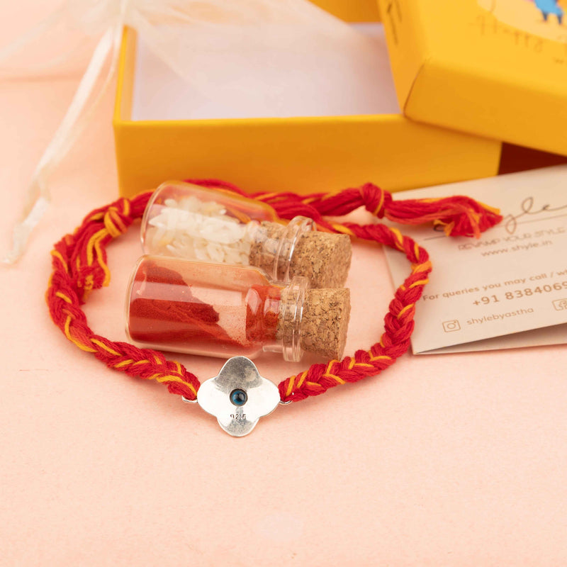 925 pure silver evil eye blossom rakhi, reverse view