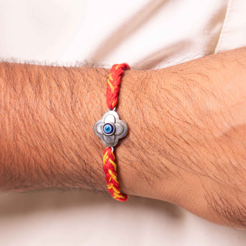 925 pure silver evil eye blossom rakhi
