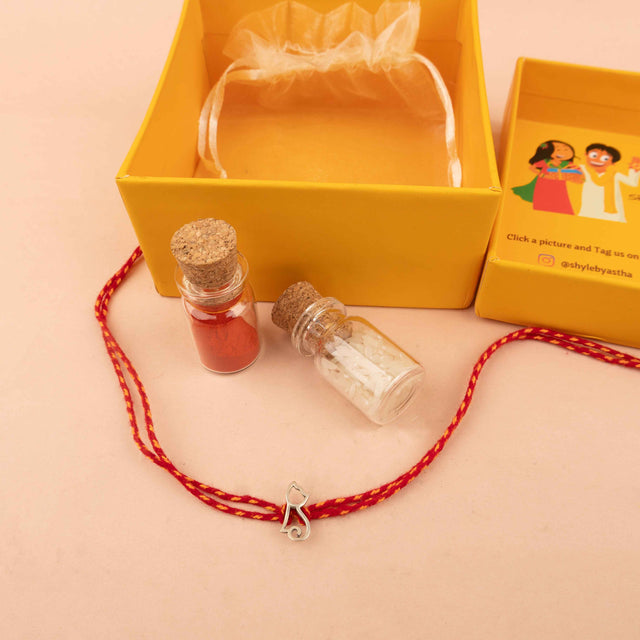 925 pure silver kitty cat motif kids rakhi, alternate view