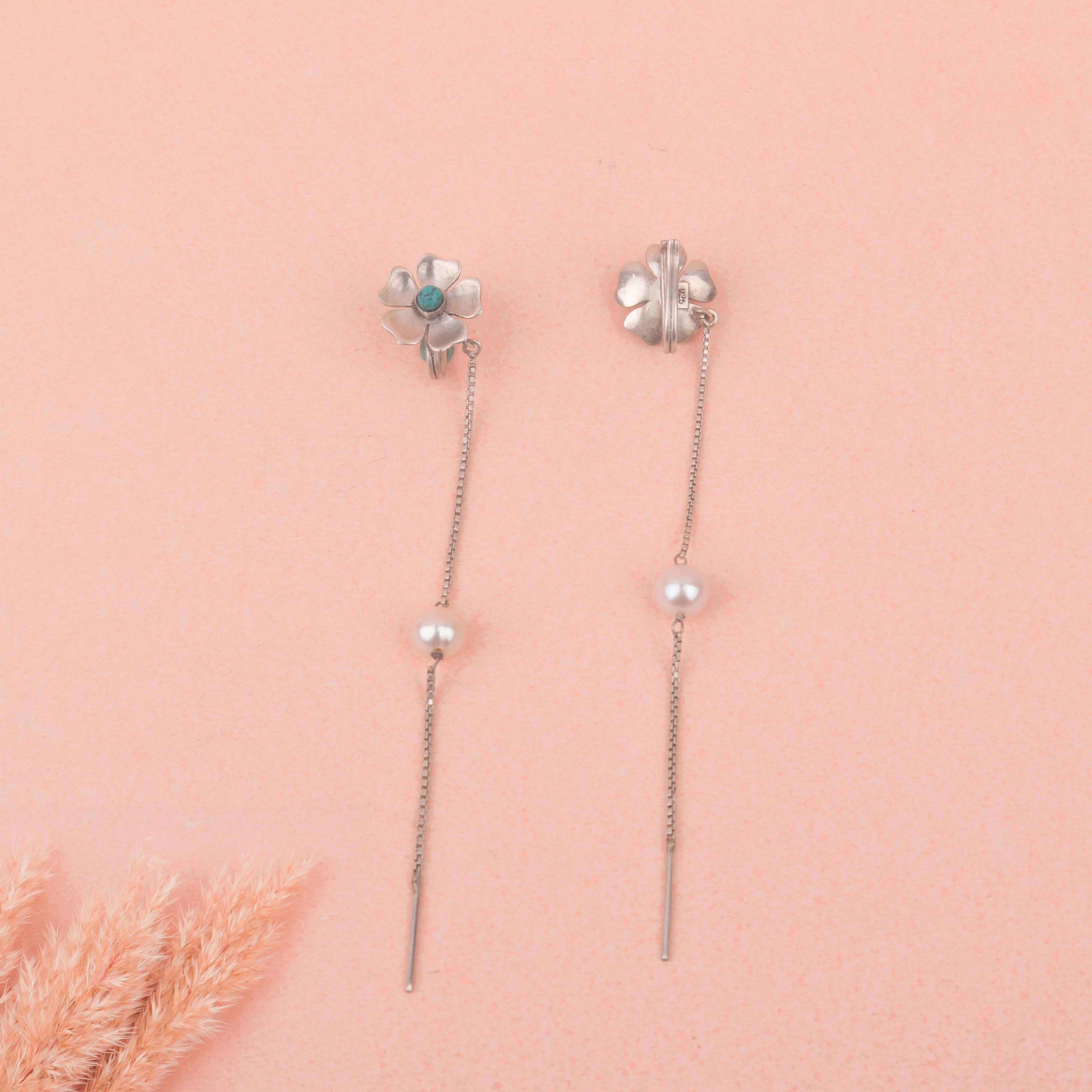 Adya Flora Pearl Chain Drop Earring