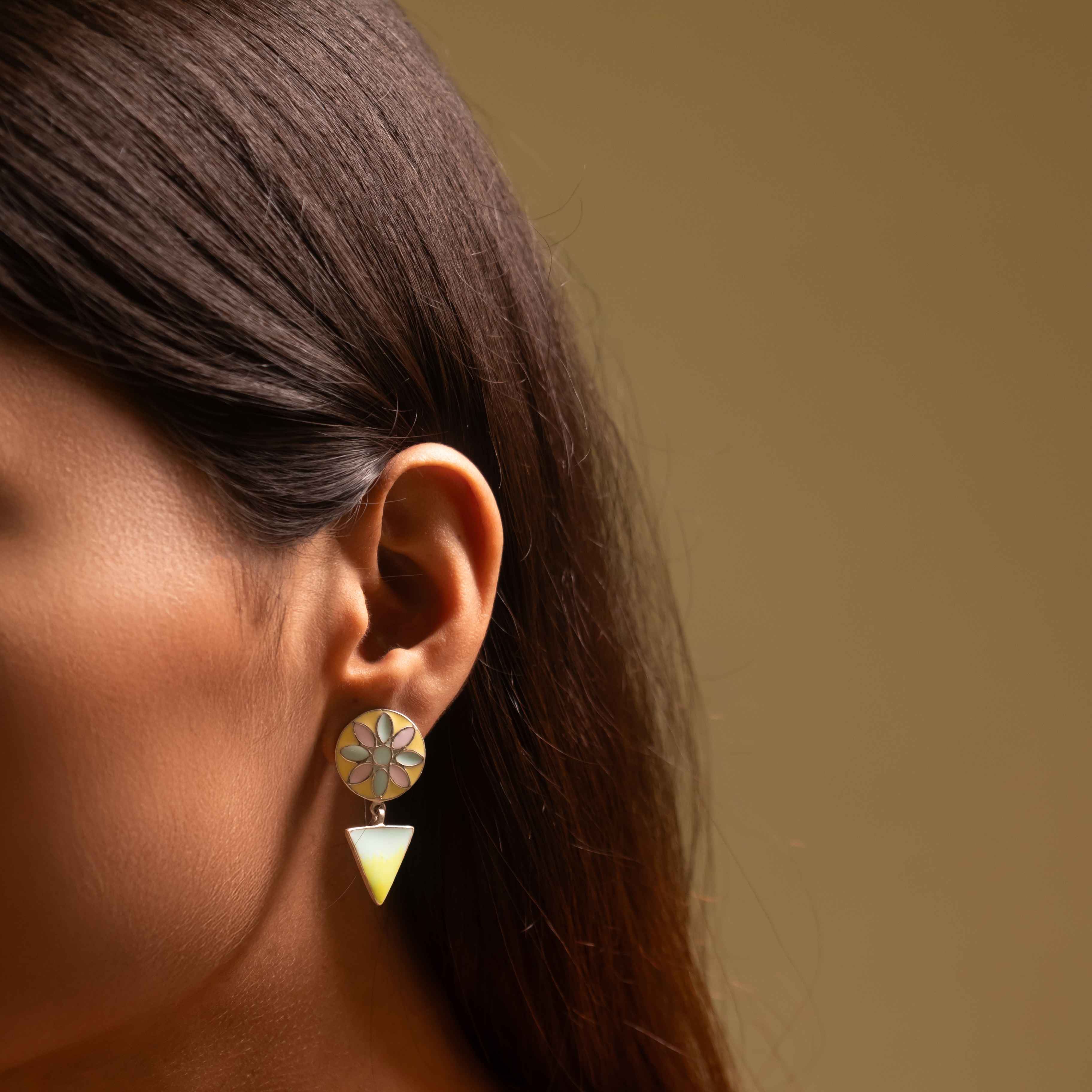 Adya Flower Motif Pastel Enamel Drop Earring