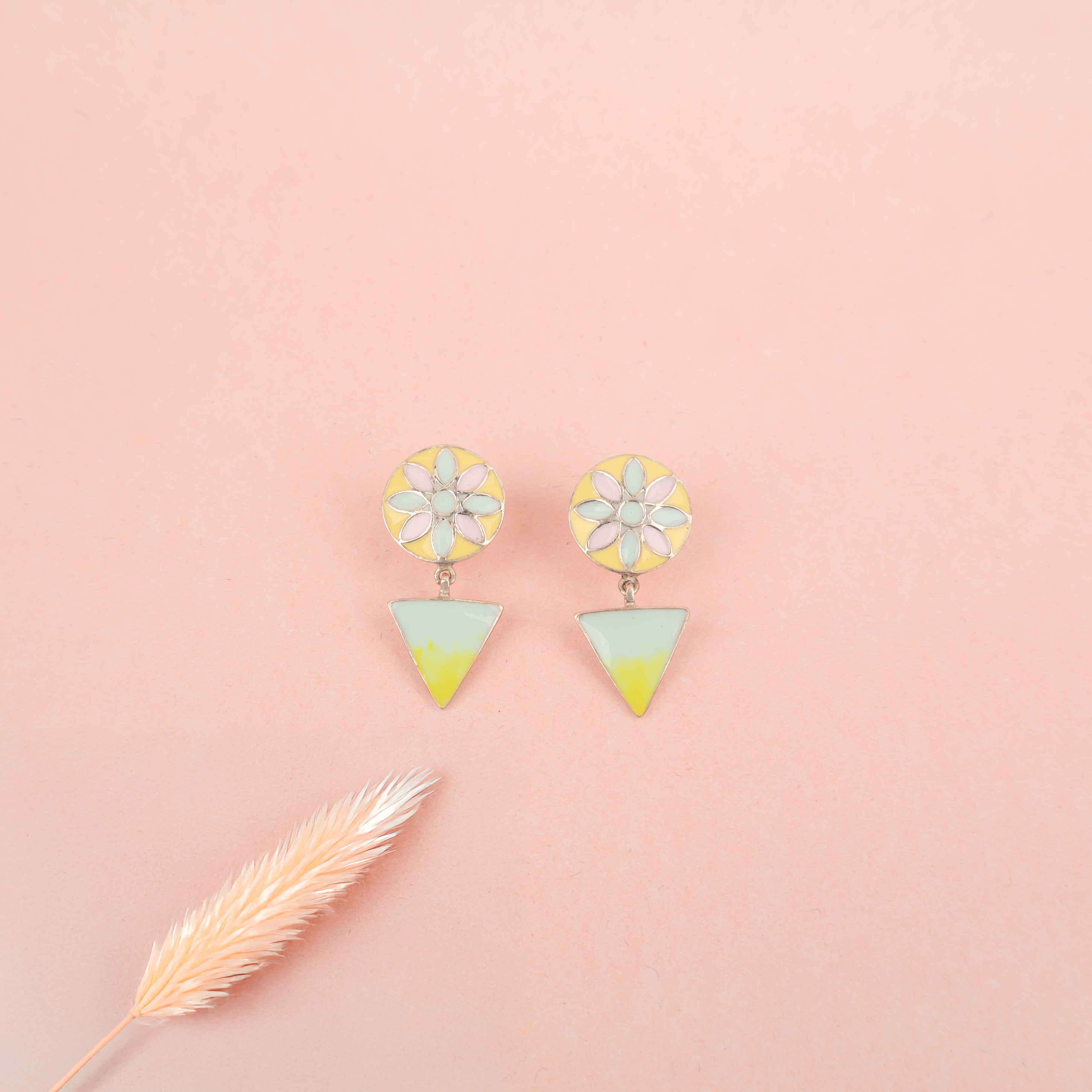 Adya Flower Motif Pastel Enamel Drop Earring