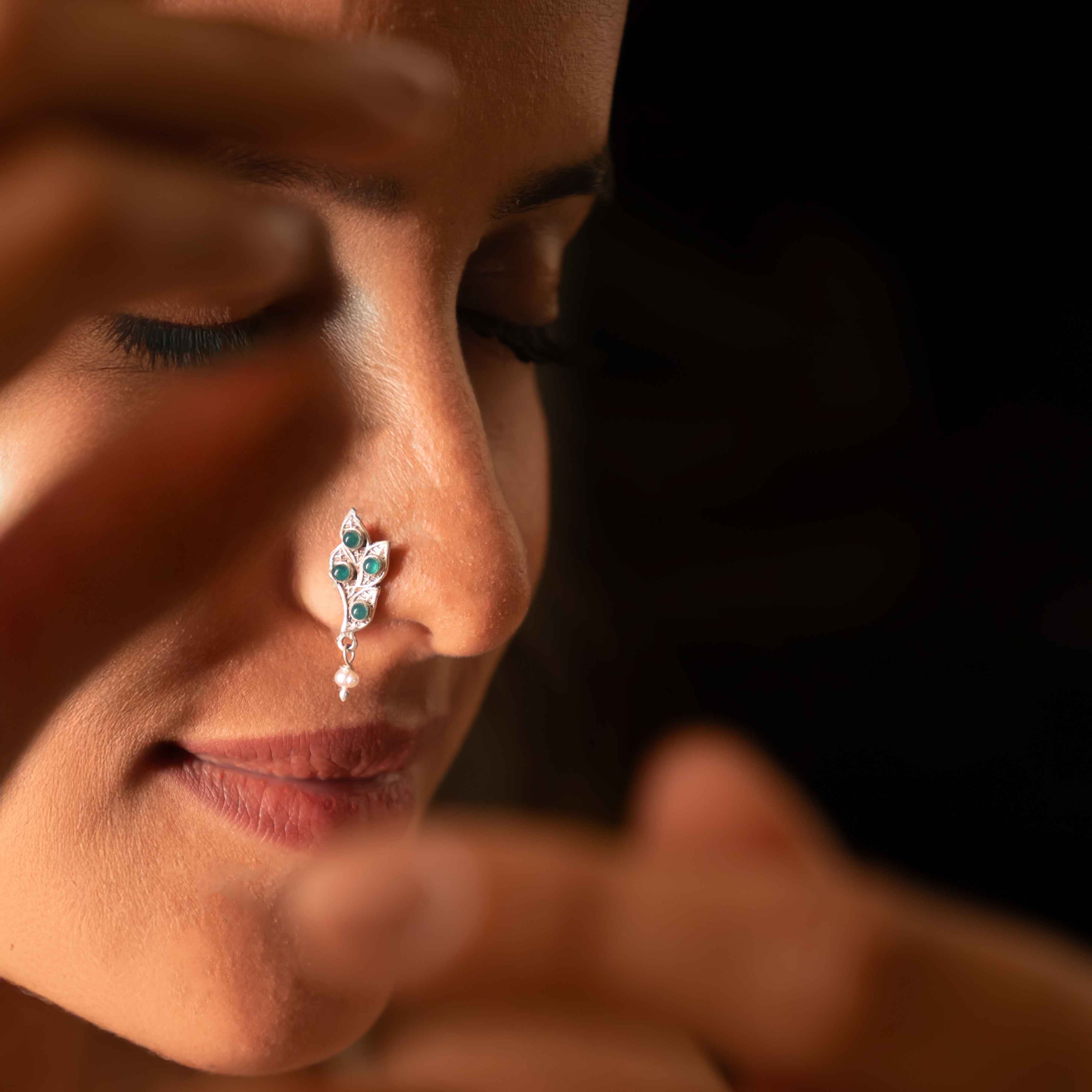 Adya Morpankh Pearl Drop Pierced Nath