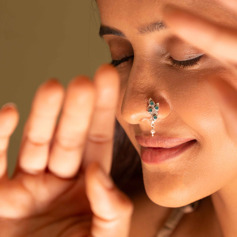 Adya Morpankh Pearl Drop Pierced Nath