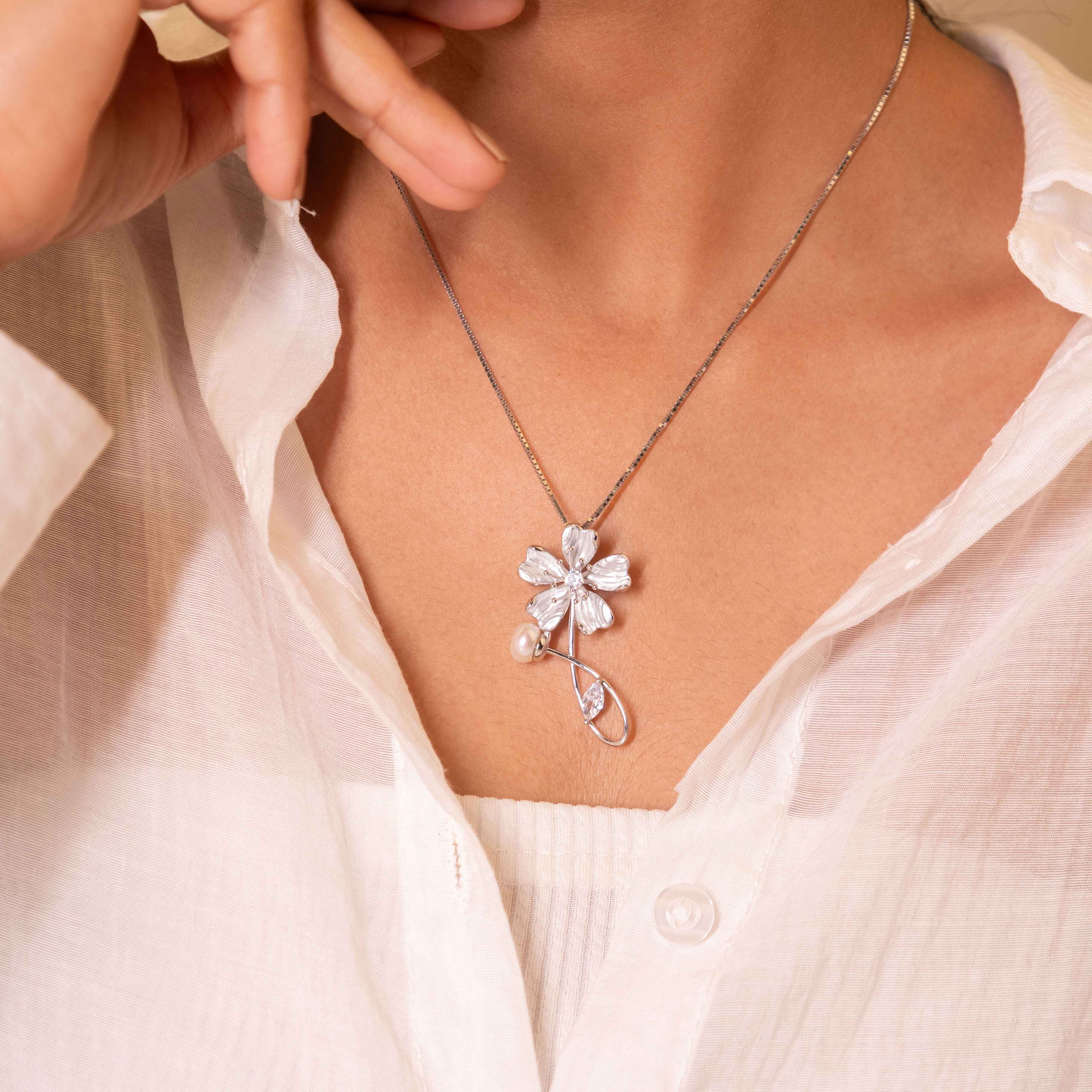 Adya Pearl White Blossom Brooch Cum Pendant