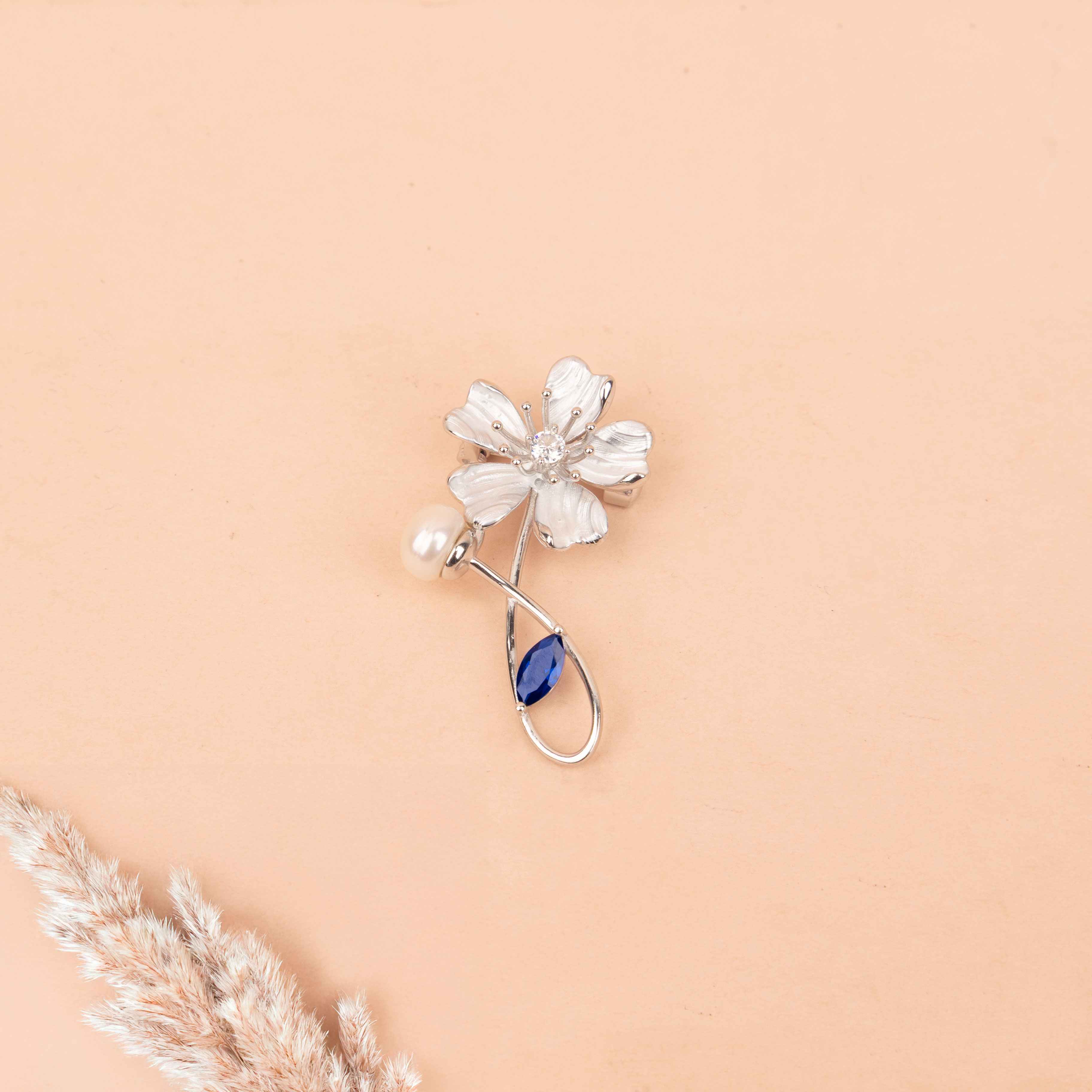 Adya Pearl Blue Blossom Brooch Cum Pendant