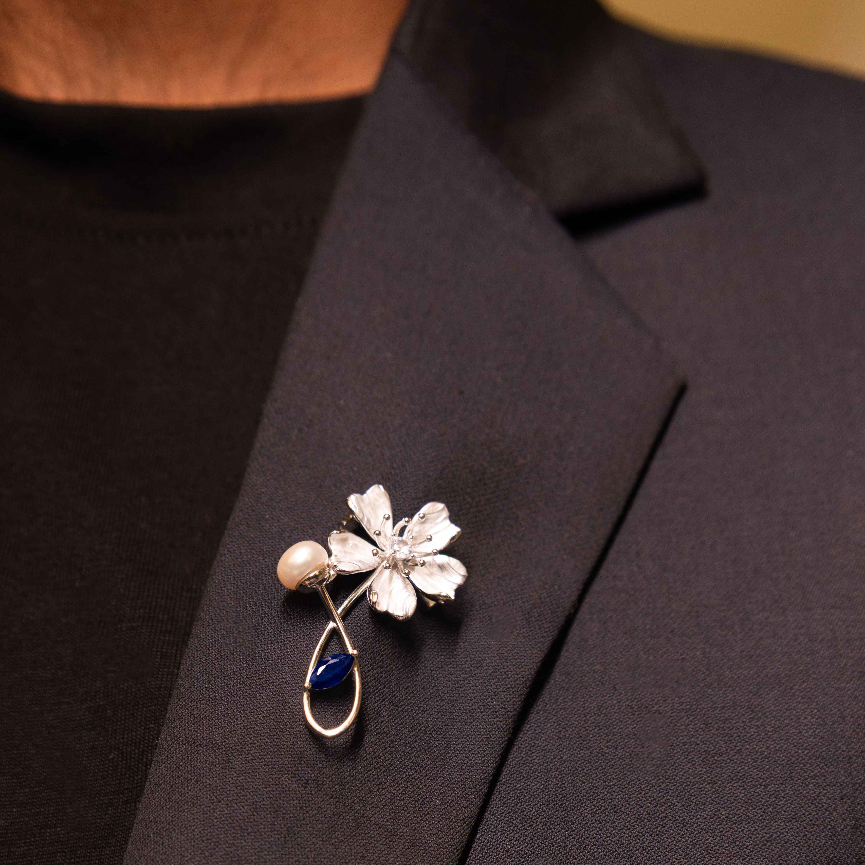 Adya Pearl Blue Blossom Brooch Cum Pendant
