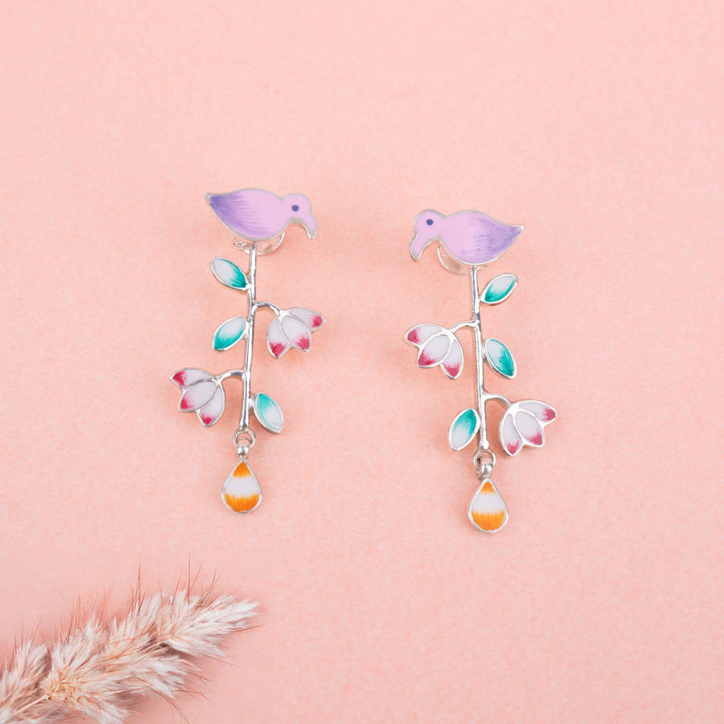 Adya Pihu Enamel Floral Drop Two Way Earrings