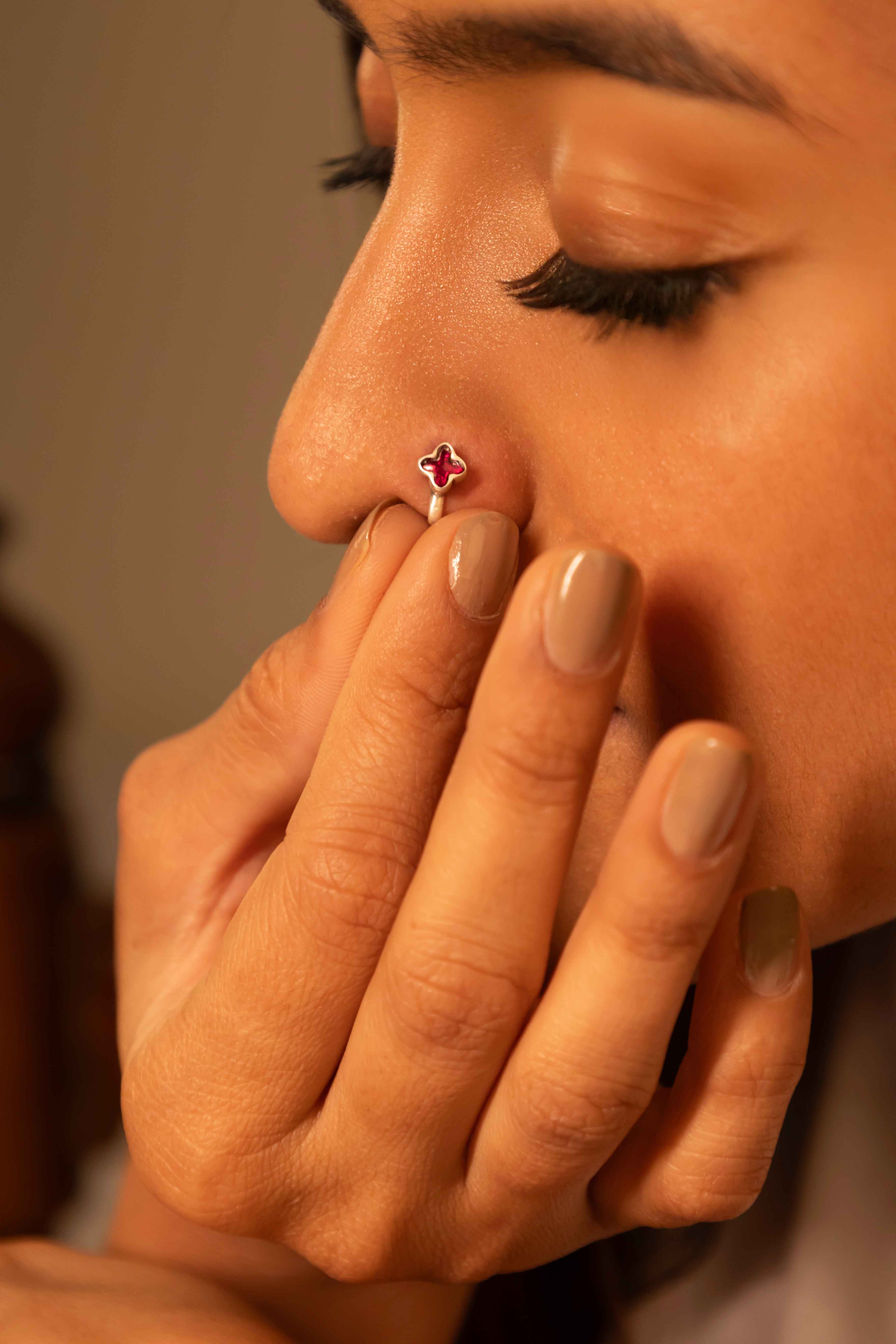 Adya Pink Kundan Non Pierced Nose Clip on