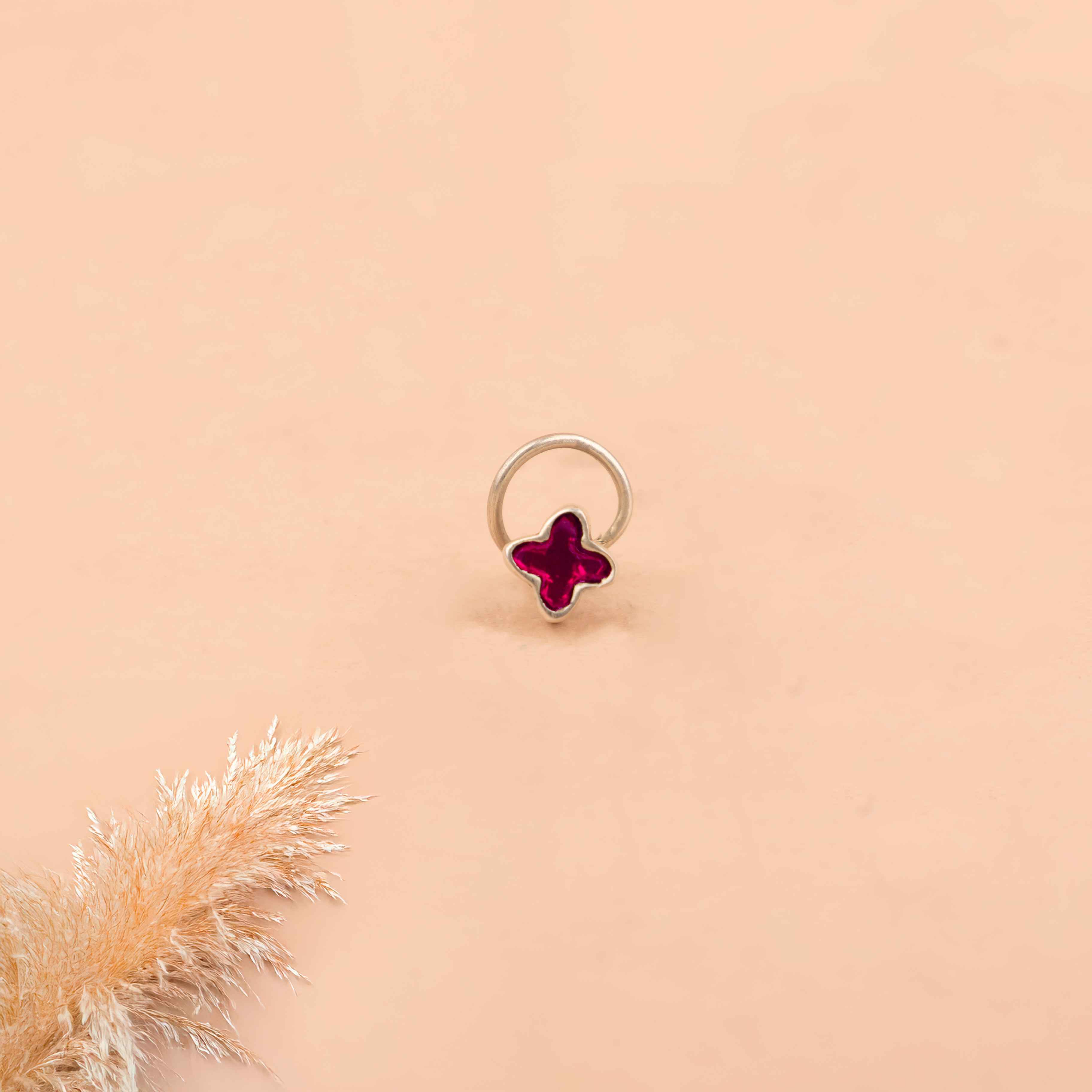 Adya Pink Kundan Pierced Nose Pin