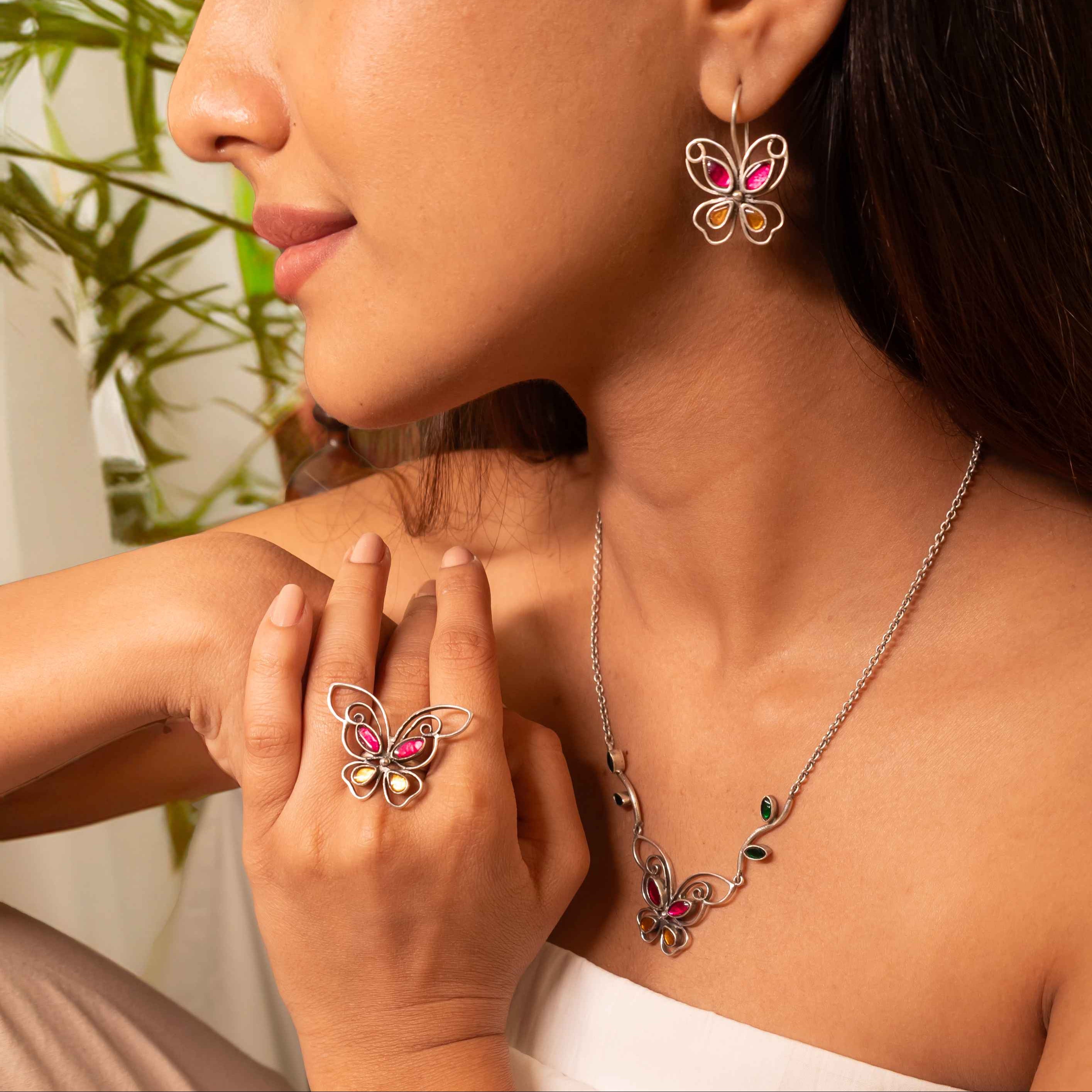 Adya Titli Aur Patti Earring Ring necklace Set