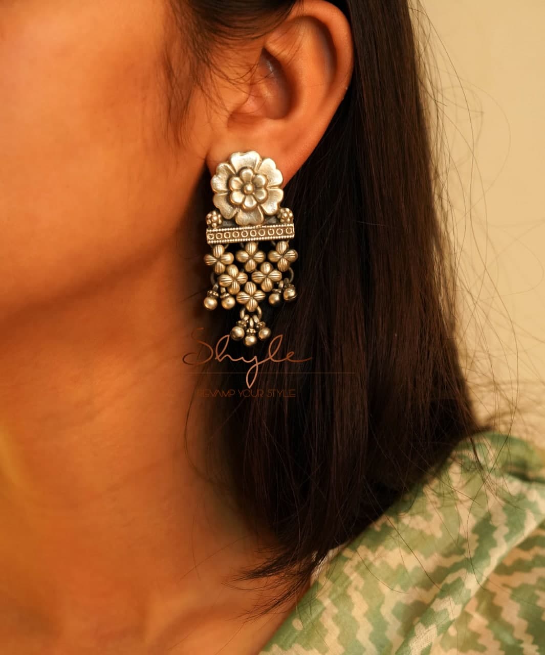 Anvaya Flower Motif Jali Ghughri Earrings