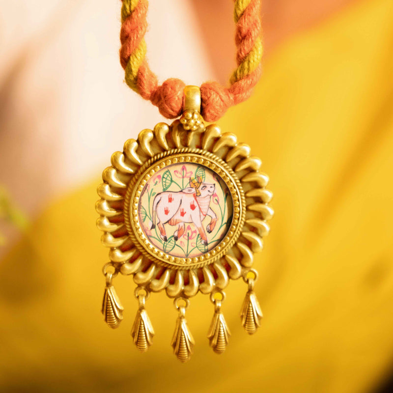 Anvaya Pichwai Handpainted Nandi Dori Necklace