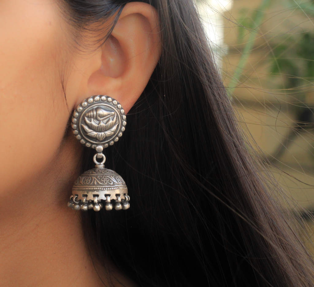 Anvaya Lotus Embossed Jhumka