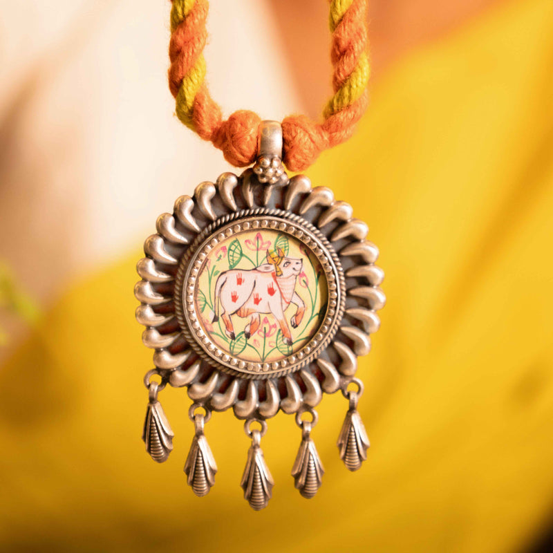Anvaya Pichwai Handpainted Nandi Dori Necklace