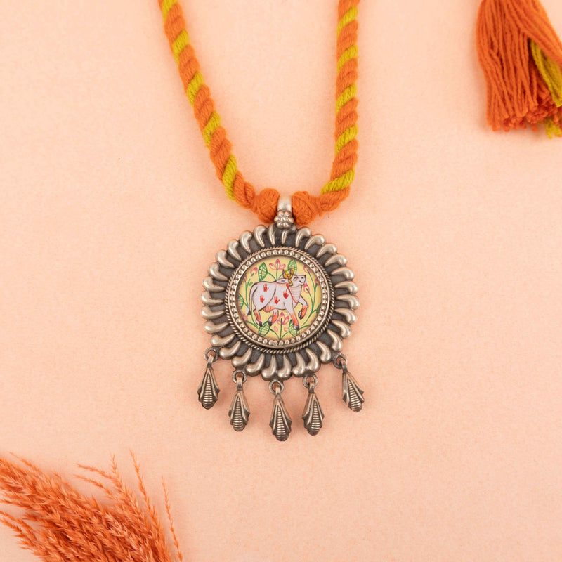 Anvaya Pichwai Handpainted Nandi Dori Necklace