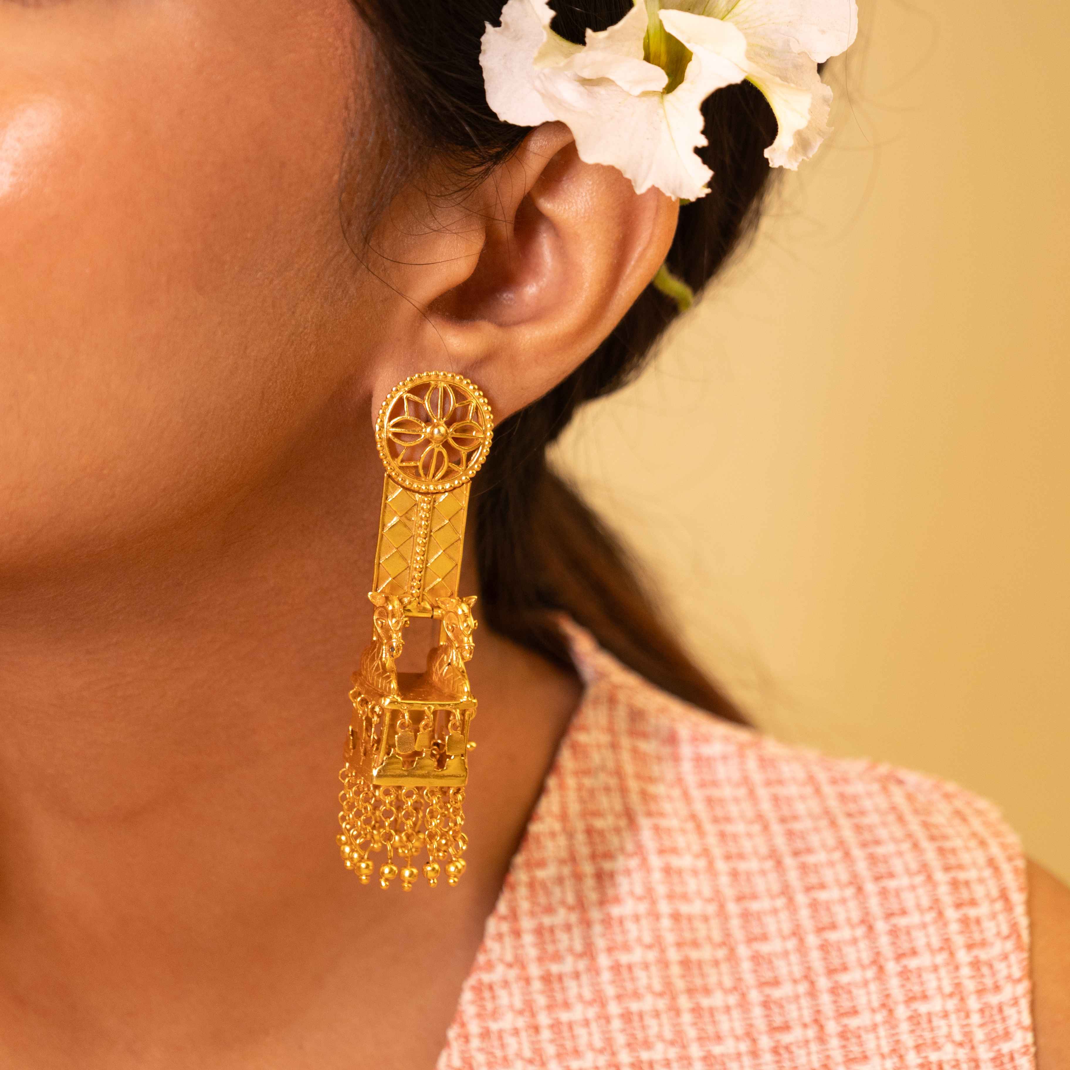 Anvaya Horse Rath Statement Gold Plated Jhumka