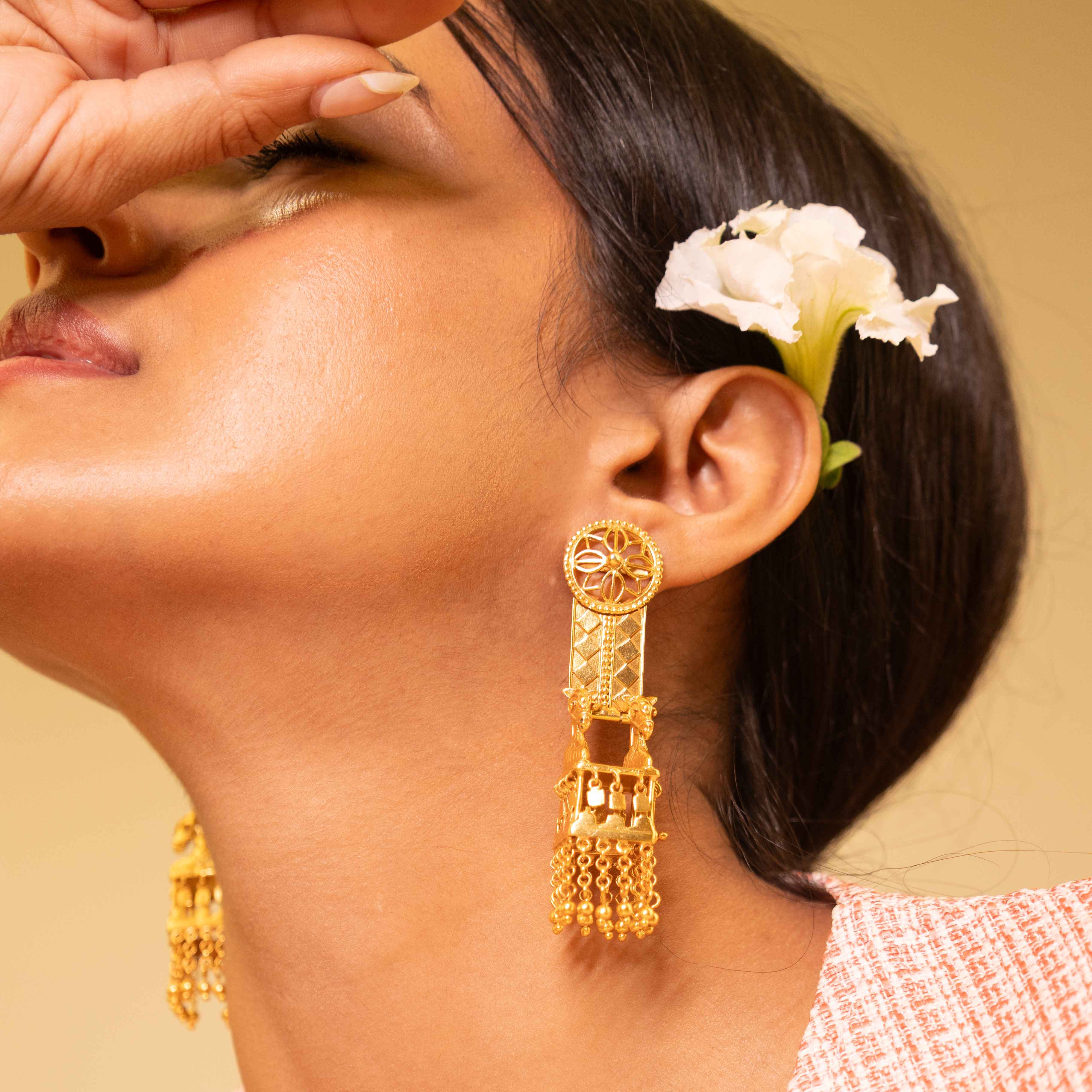 Anvaya Horse Rath Statement Gold Plated Jhumka