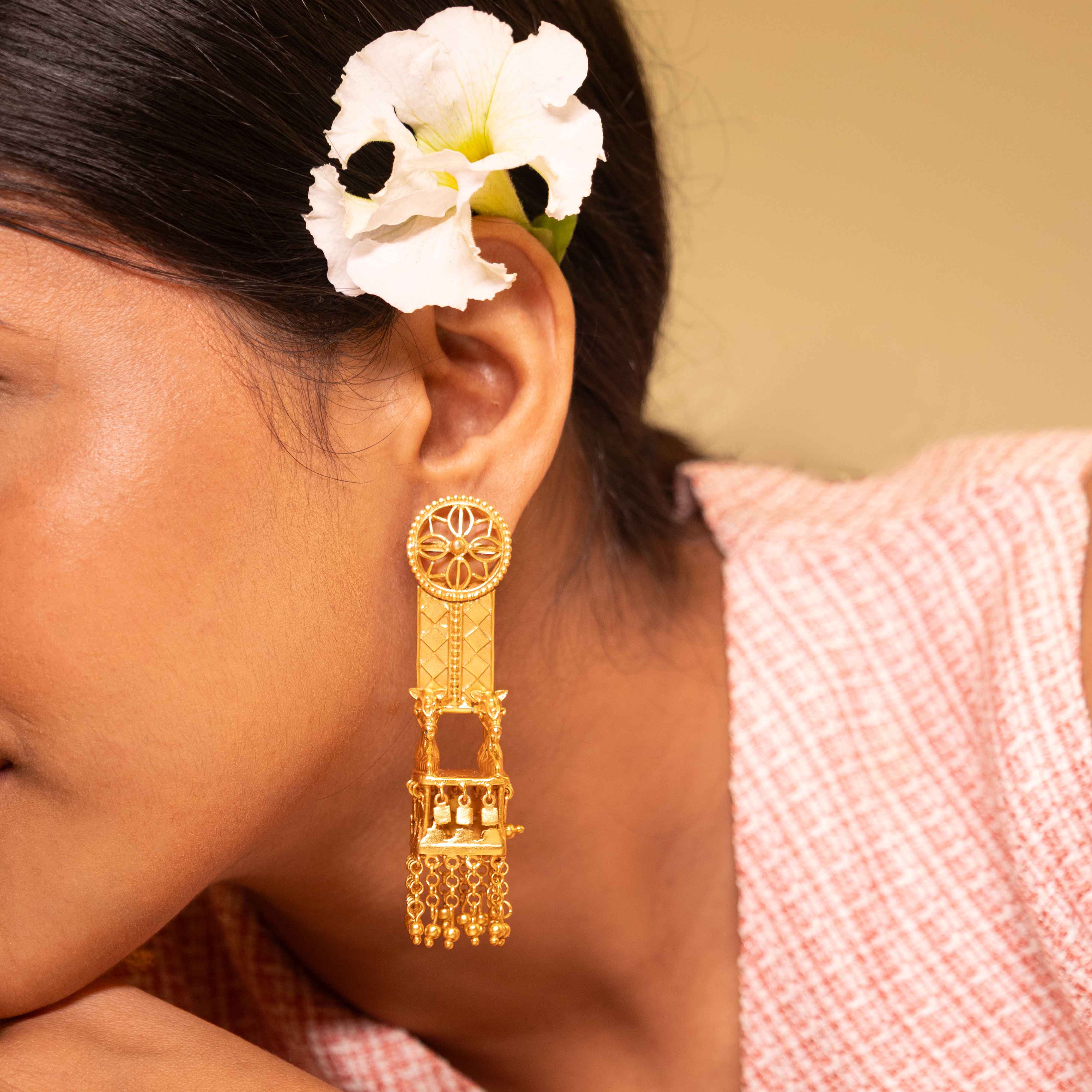 Anvaya Horse Rath Statement Gold Plated Jhumka